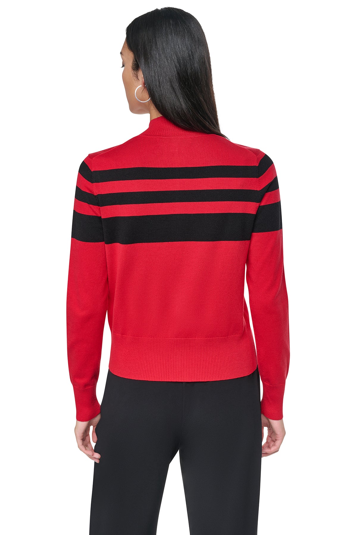 STRIPED MOCK NECK ZIP SWEATER VIEW 2