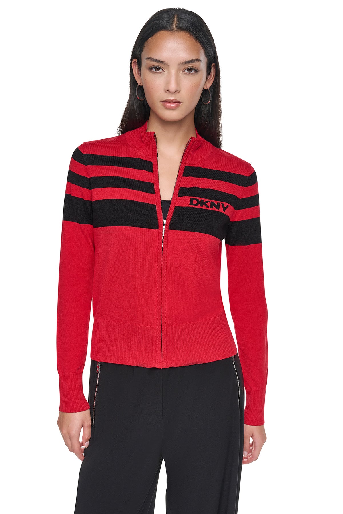 STRIPED MOCK NECK ZIP SWEATER VIEW 2