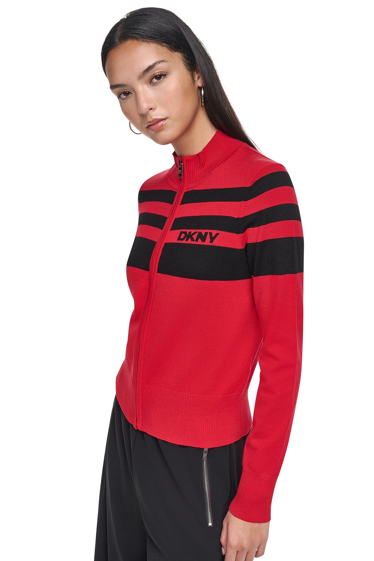 STRIPED MOCK NECK ZIP SWEATER VIEW 2
