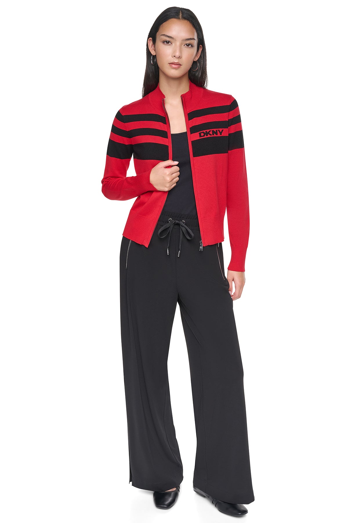 STRIPED MOCK NECK ZIP SWEATER VIEW 2