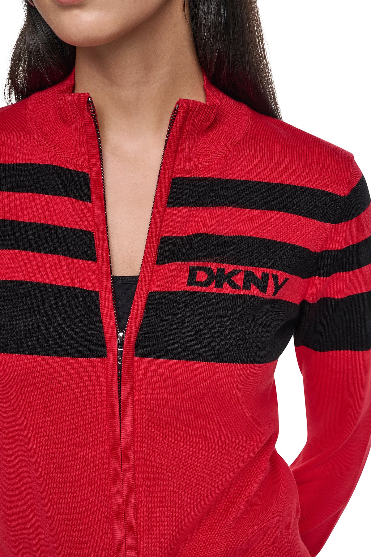 STRIPED MOCK NECK ZIP SWEATER VIEW 2