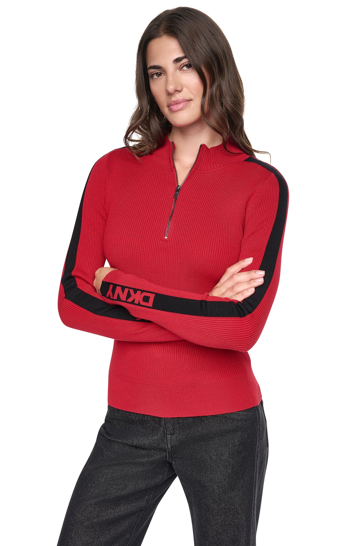 QUARTER-ZIP LOGO TAPE SWEATER VIEW 1