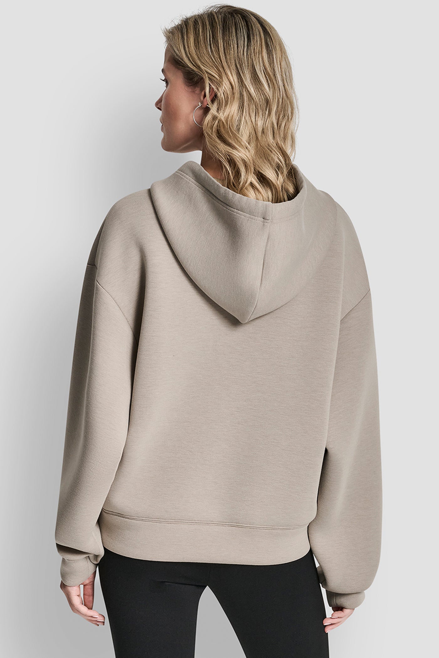 TAN HEATHER LOGO EMBOSSED SCUBA HOODIE, VIEW 2 | Products