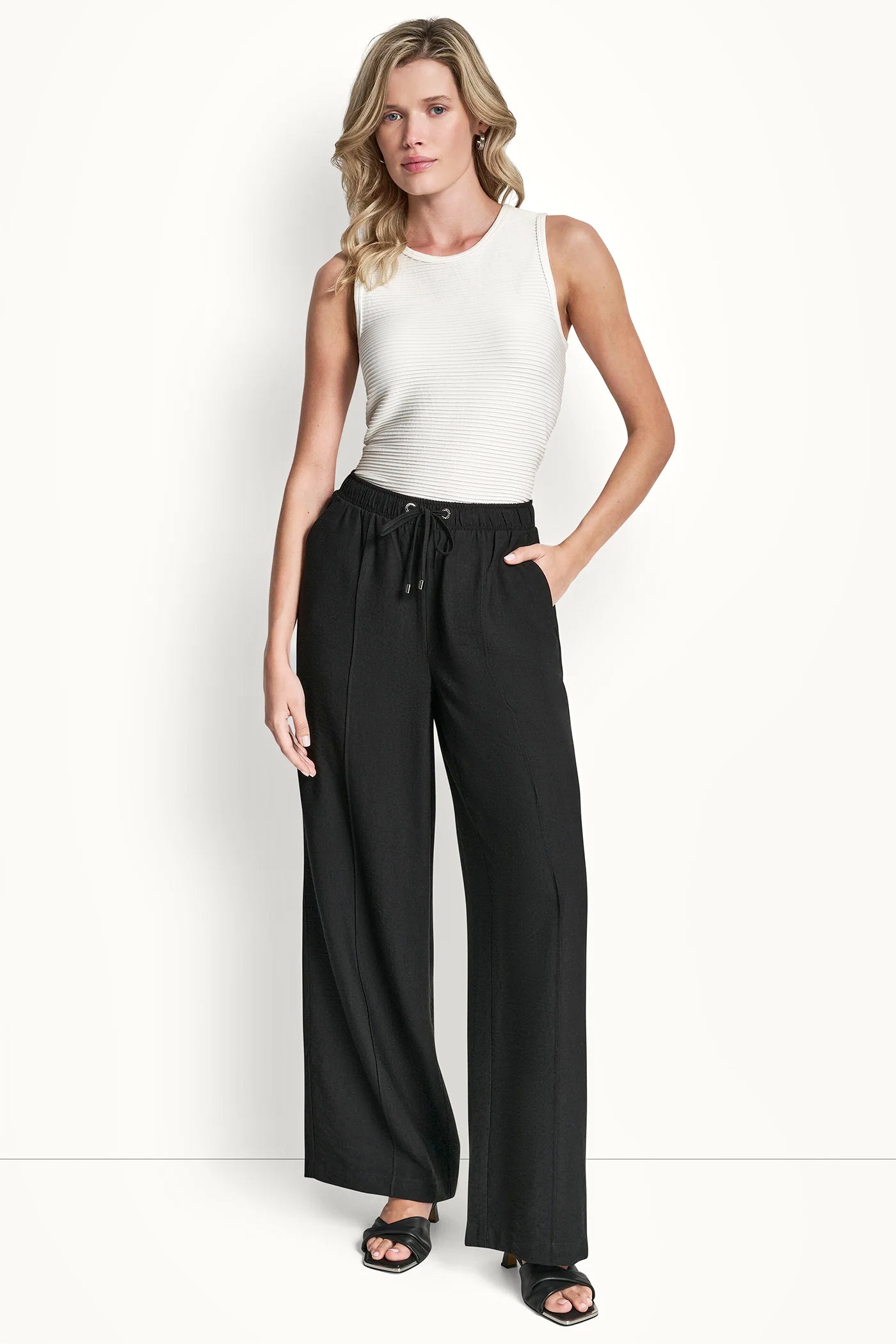 Black SEAMED WIDE LEG PULL-ON PANT, VIEW 2 | Pants & Denim