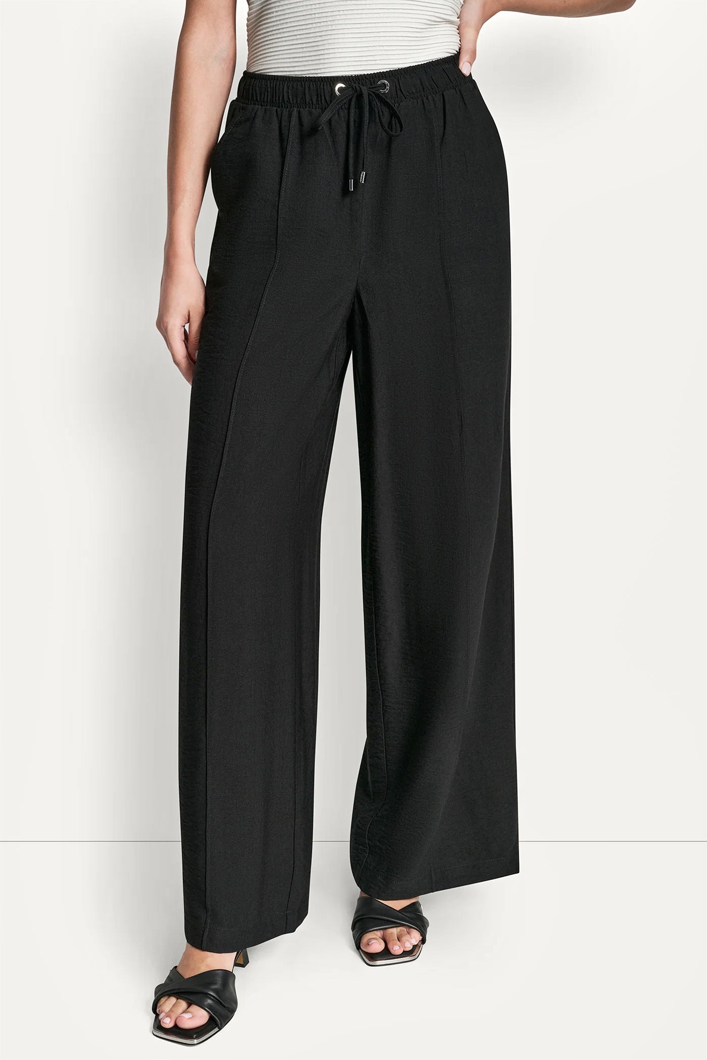 Black SEAMED WIDE LEG PULL-ON PANT, VIEW 1 | Pants & Denim