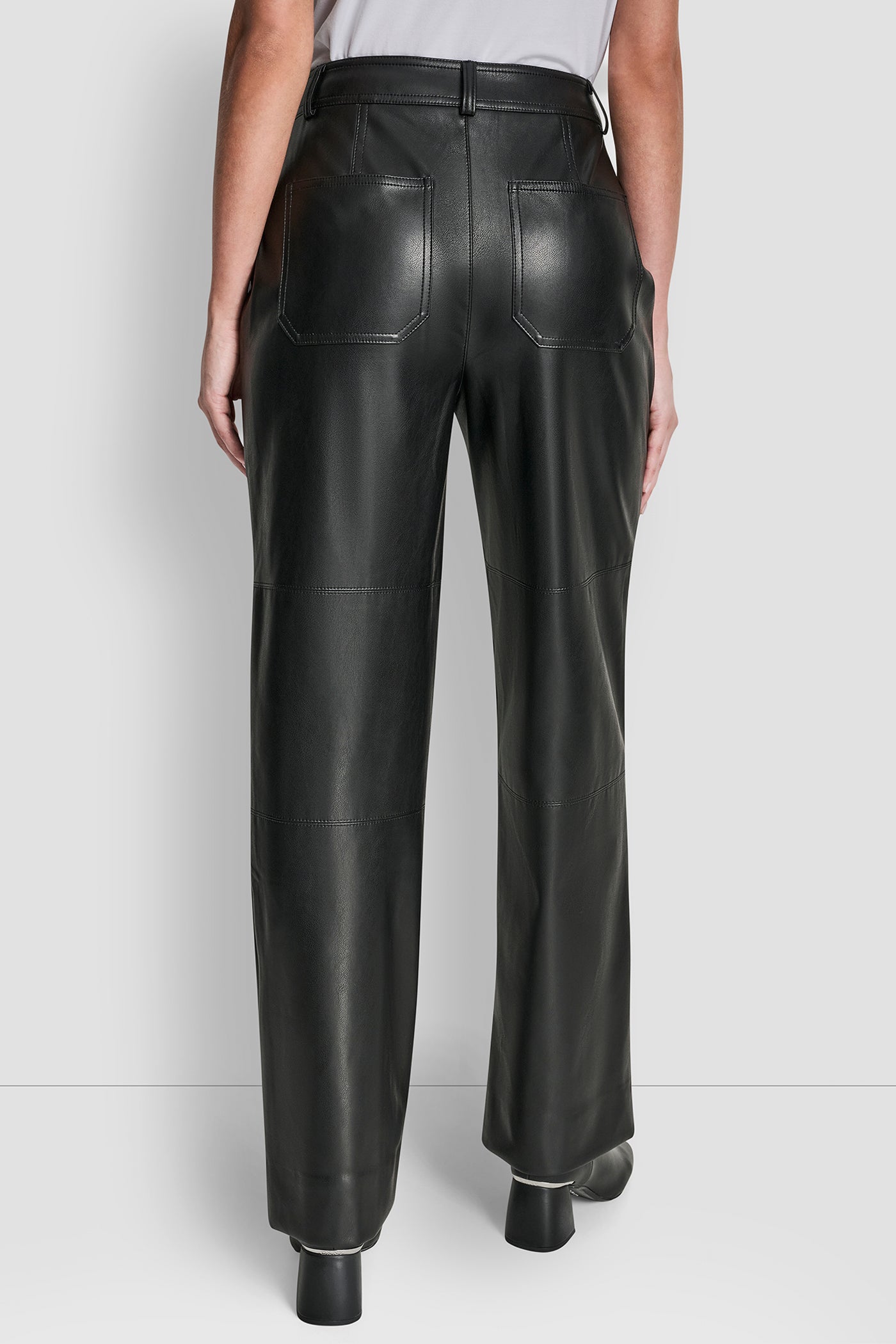 Black HIGH-RISE FAUX LEATHER PANT, BACK VIEW | DKNY Promo