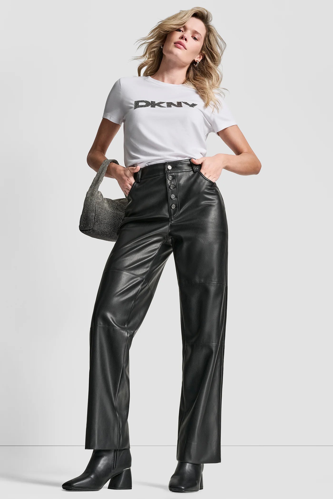 Black HIGH-RISE FAUX LEATHER PANT, VIEW 1 | Pants & Denim