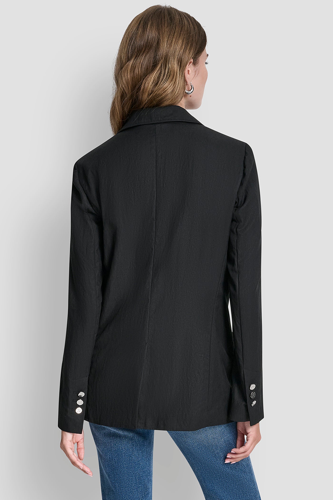 Black ZIG ZAG STITCH BLAZER, BACK VIEW | Gifts Under $100