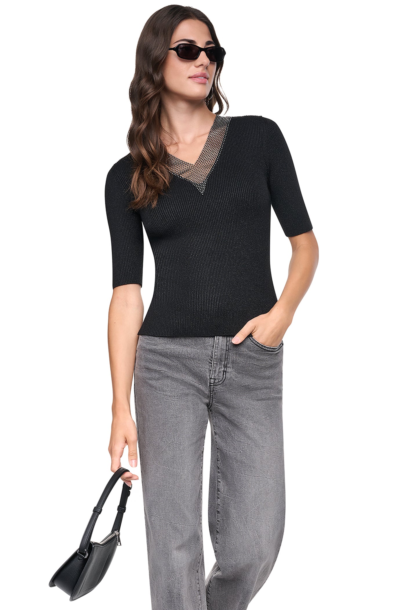 EMBELLISHED METALLIC SWEATER VIEW 1