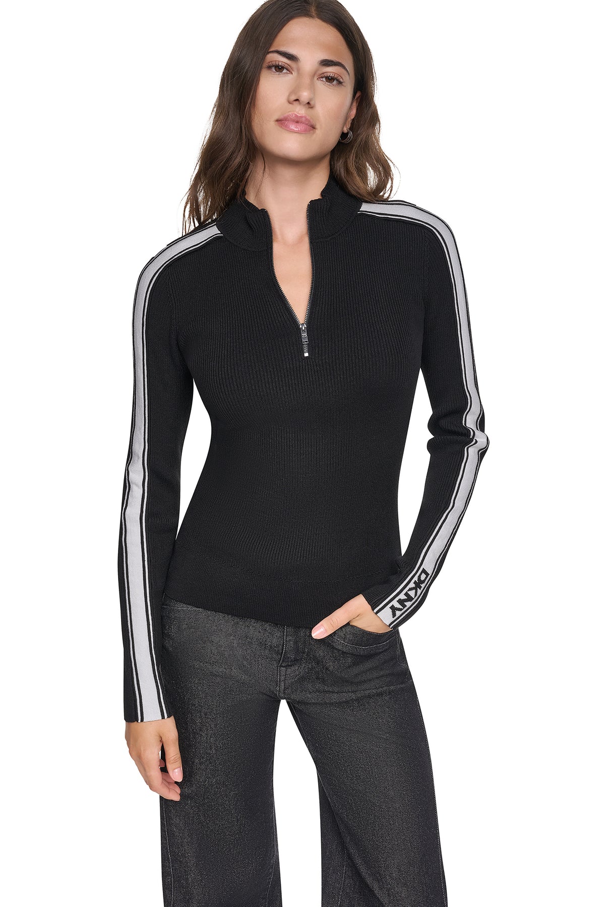 QUARTER-ZIP LOGO TAPE SWEATER VIEW 1