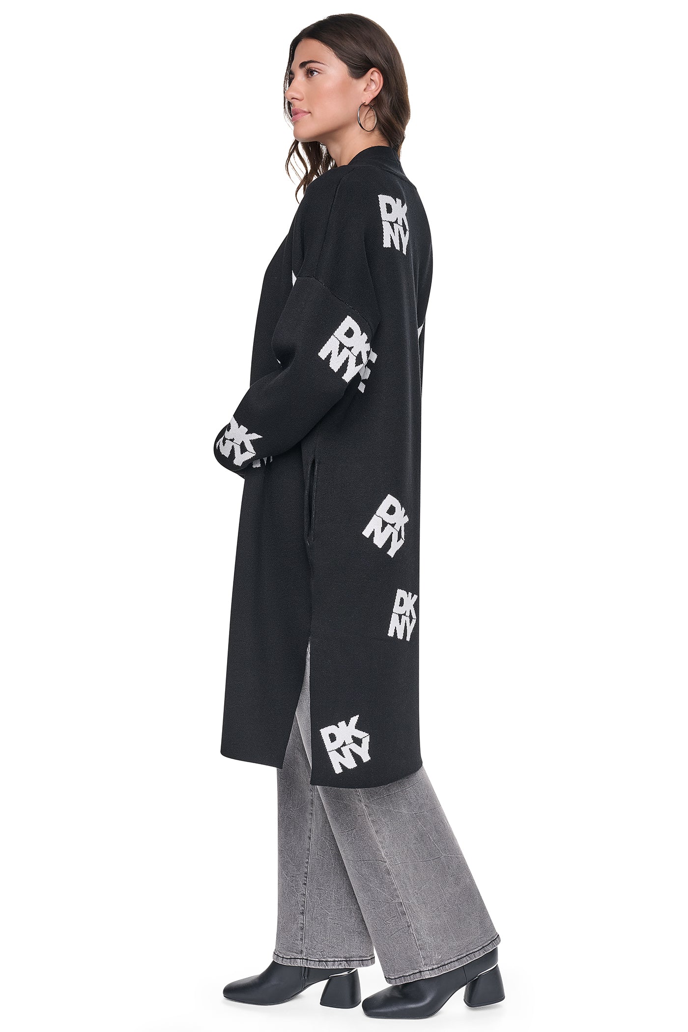 ALL-OVER STACK LOGO LONG CARDIGAN VIEW 2