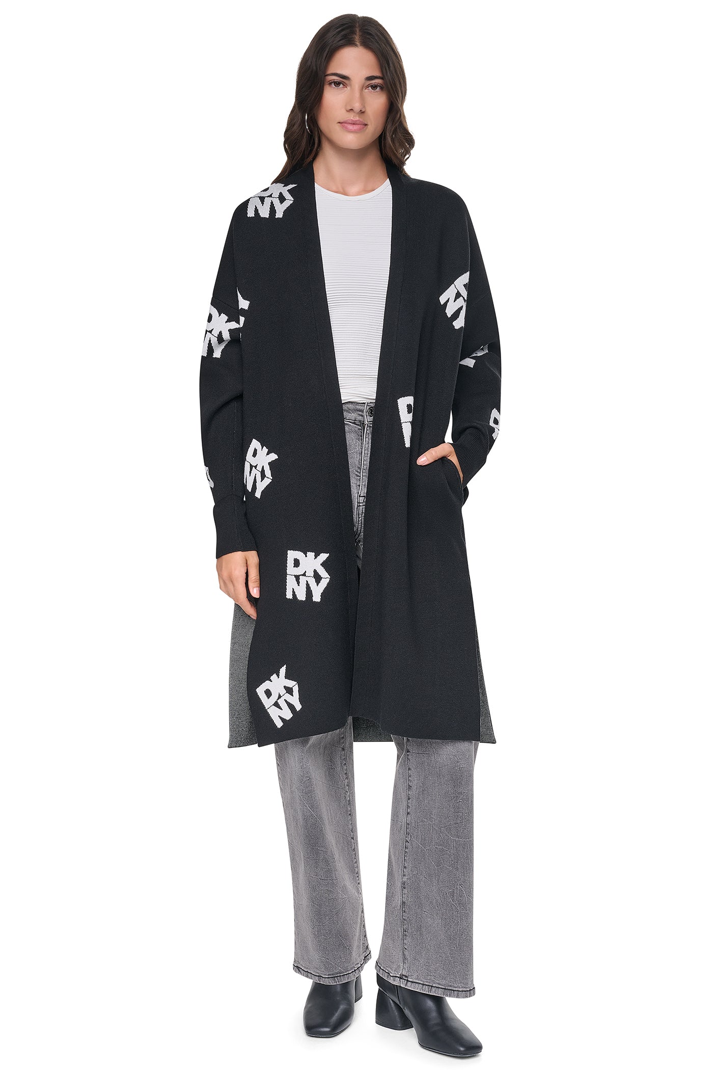 ALL-OVER STACK LOGO LONG CARDIGAN VIEW 2