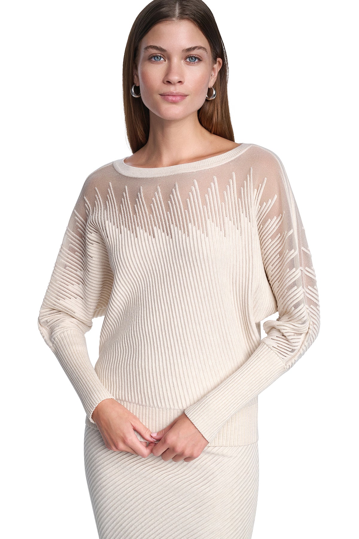 PATTERNED SHEER BOAT-NECK SWEATER VIEW 1