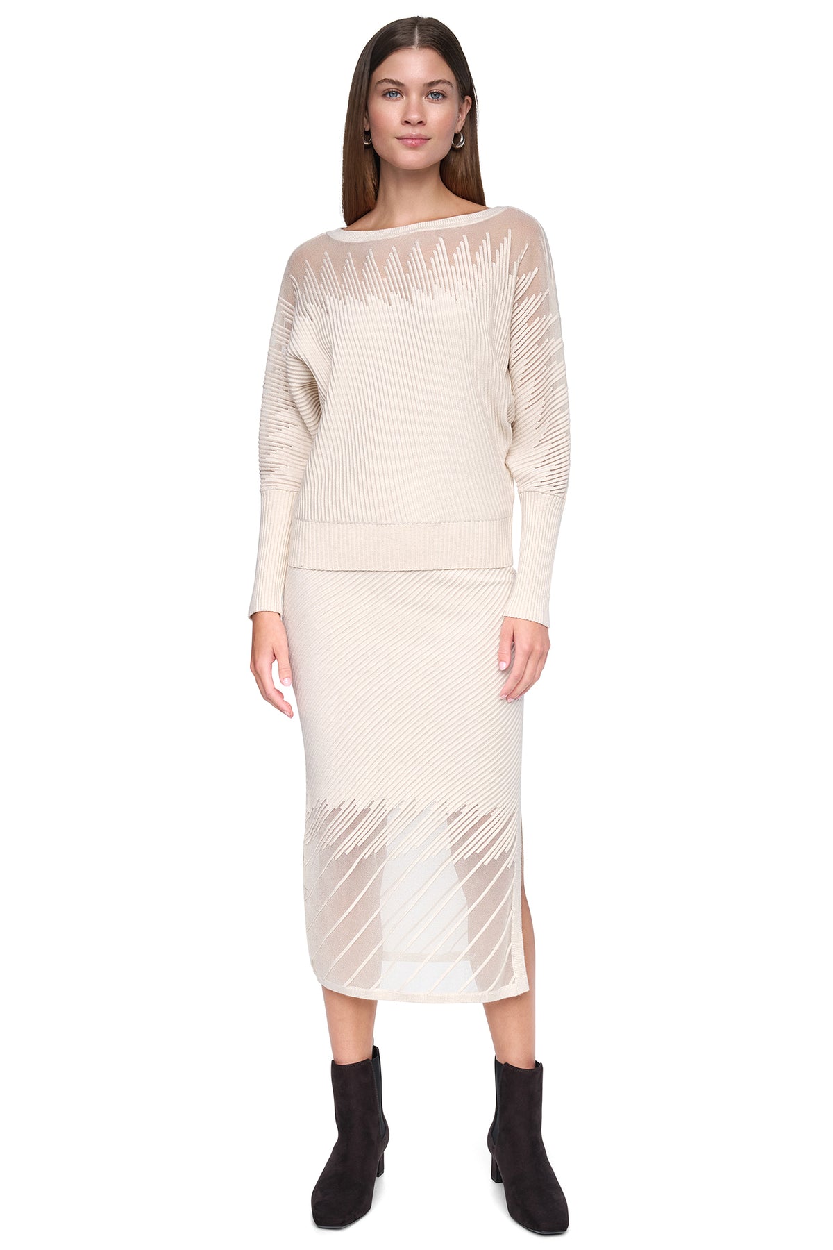 PATTERNED SHEER BOAT-NECK SWEATER VIEW 2