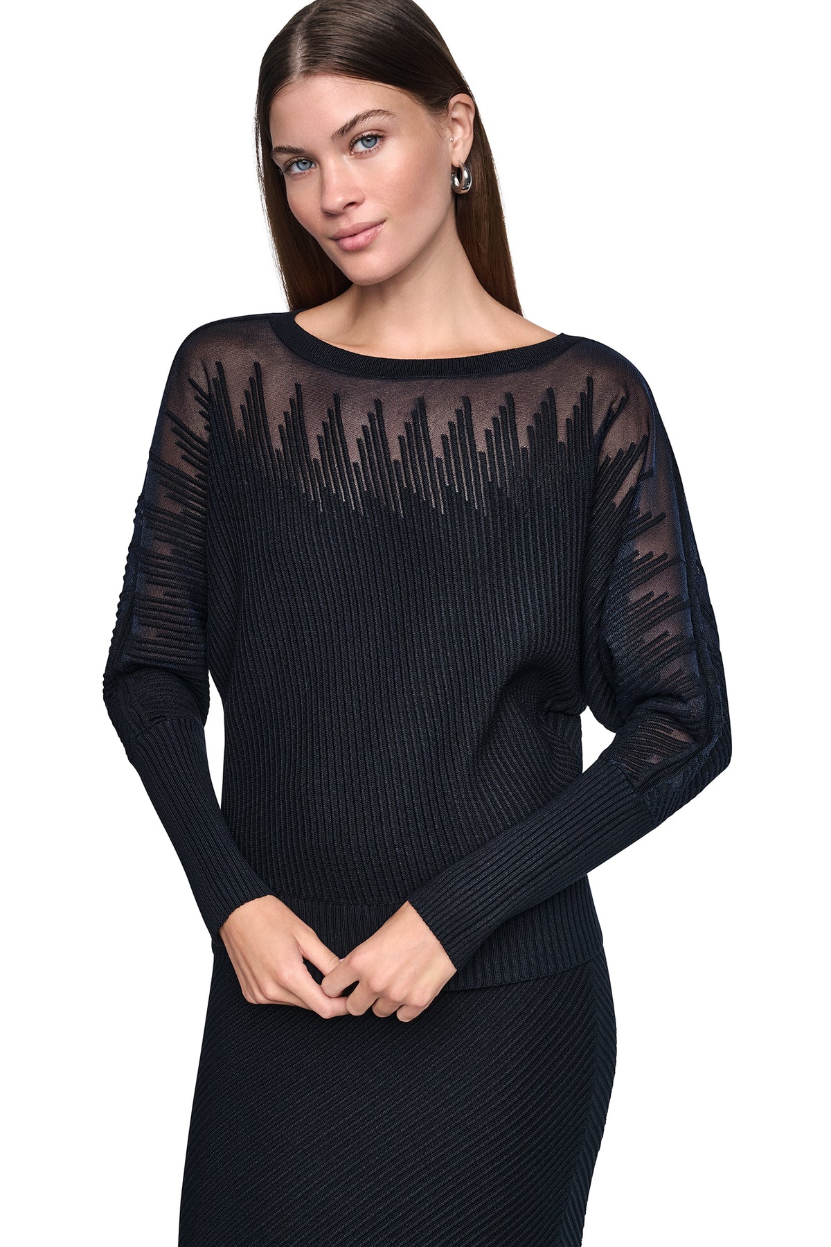 PATTERNED SHEER BOAT-NECK SWEATER VIEW 2