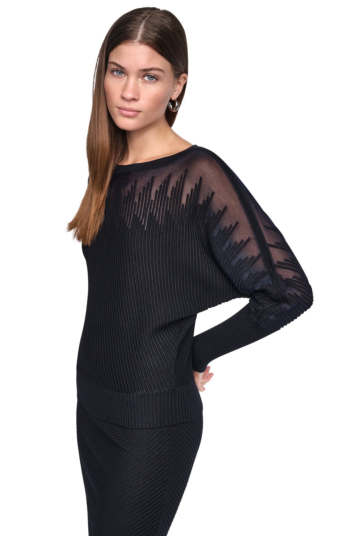 PATTERNED SHEER BOAT-NECK SWEATER VIEW 2