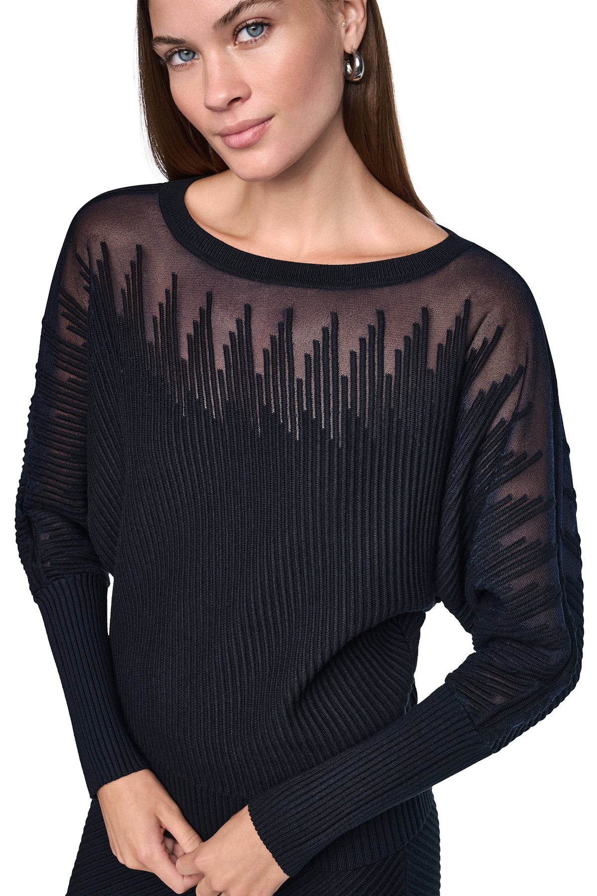 PATTERNED SHEER BOAT-NECK SWEATER VIEW 1