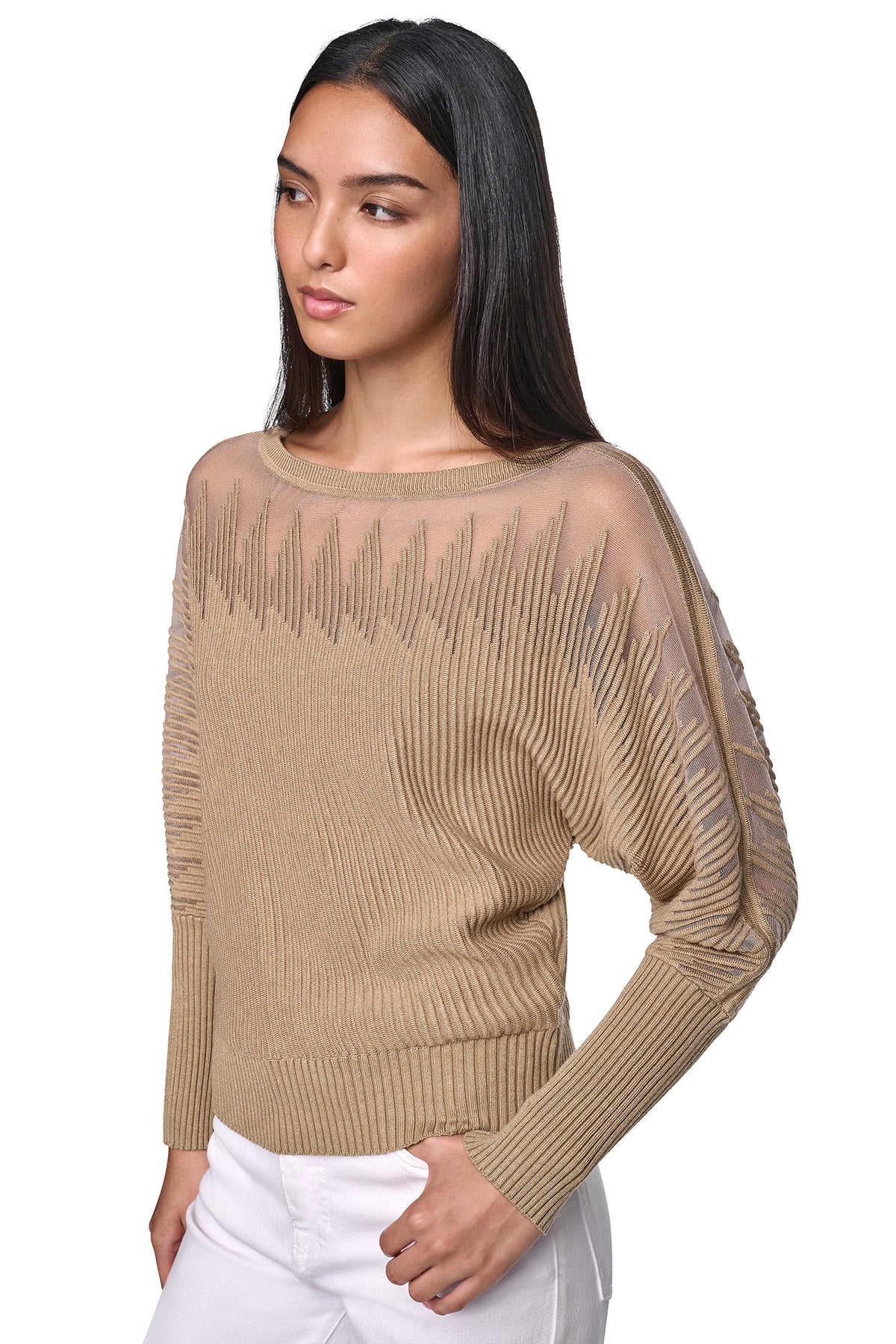 PATTERNED SHEER BOAT-NECK SWEATER VIEW 2