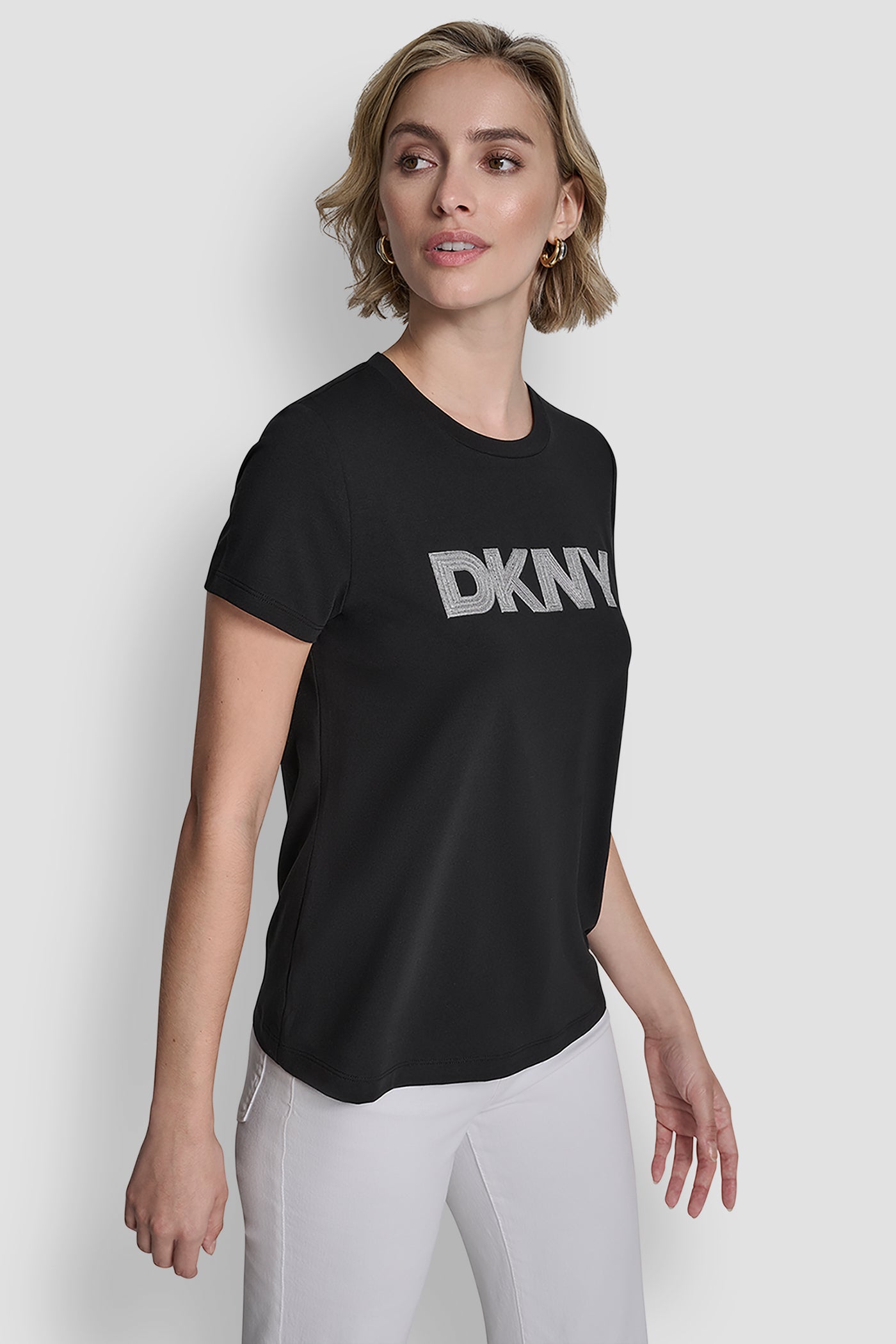 METALLIC LOGO EMBROIDERED TEE VIEW 3 | Tees & Tanks