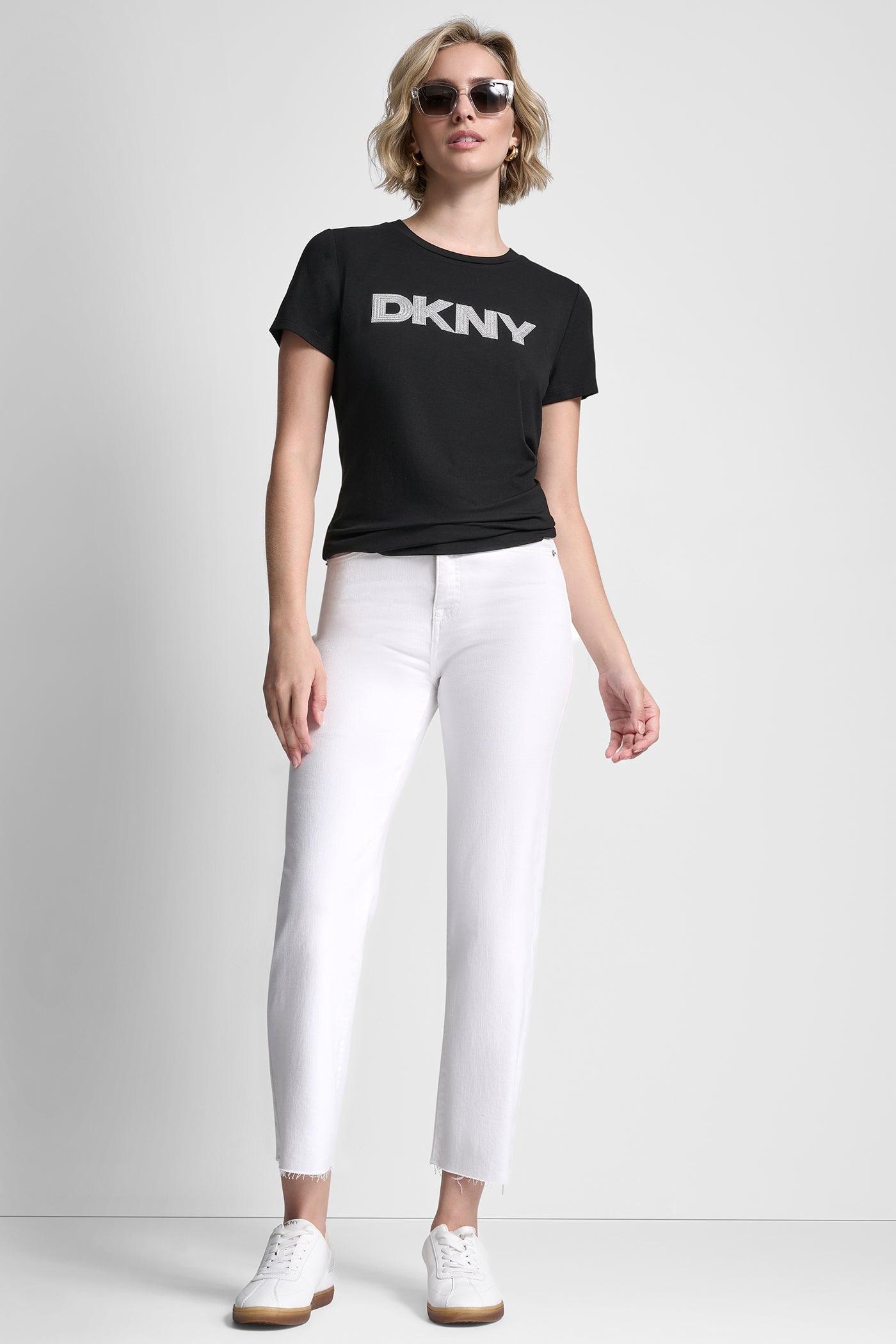 METALLIC LOGO EMBROIDERED TEE VIEW 5 | Tees & Tanks