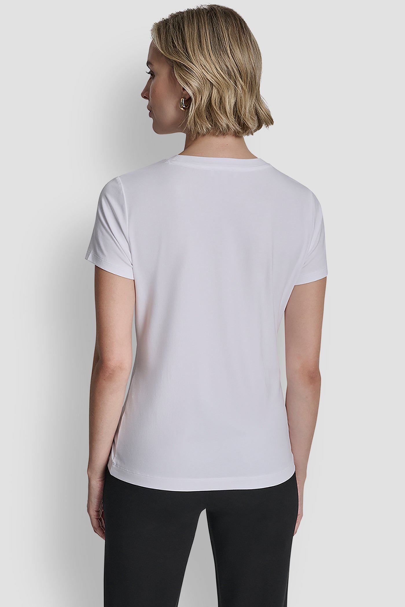 White METALLIC LOGO EMBROIDERED TEE, BACK VIEW | All Products