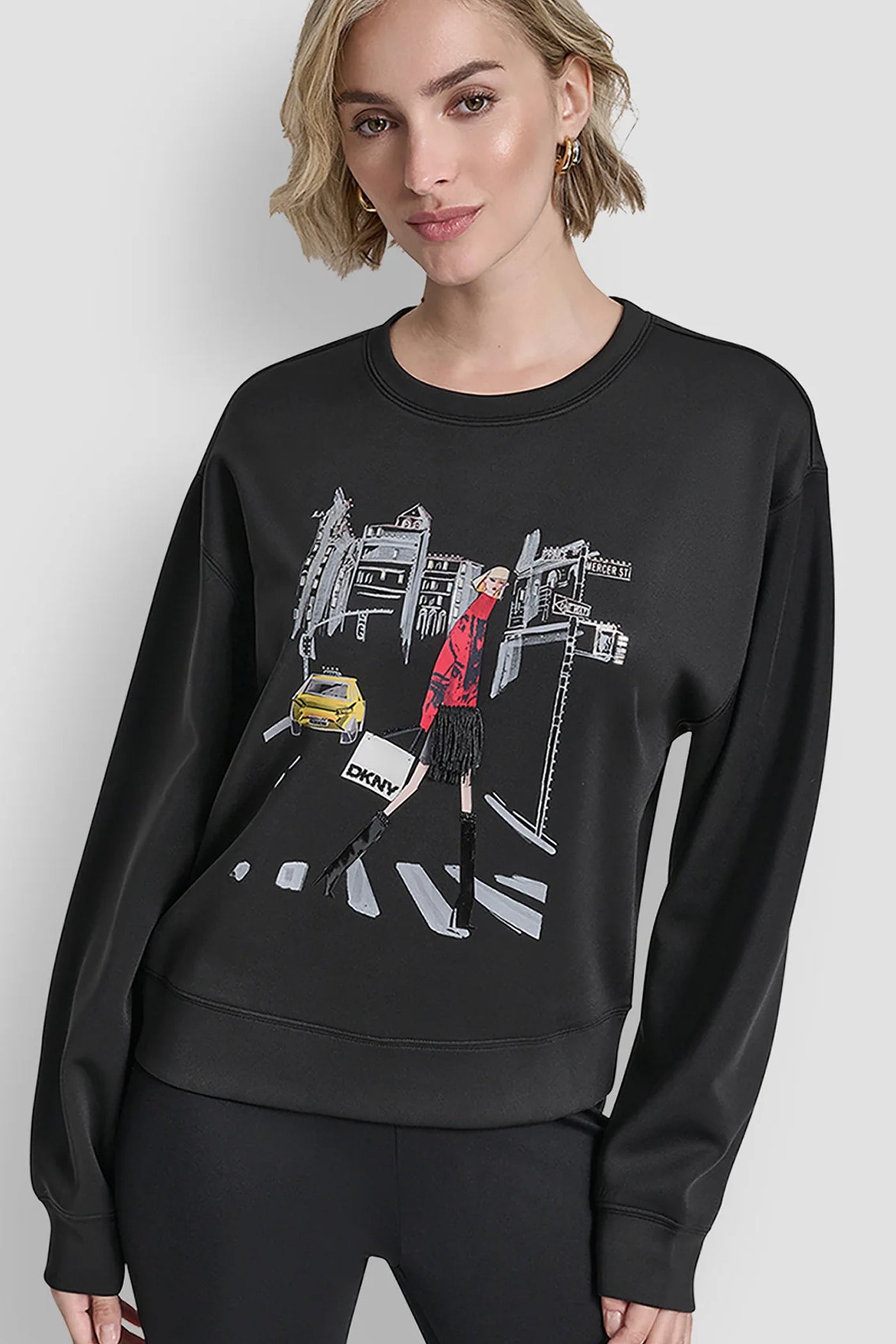 Black POLISHED STRETCH LONG SLEEVE TOP, VIEW 1 | SELECT STYLES