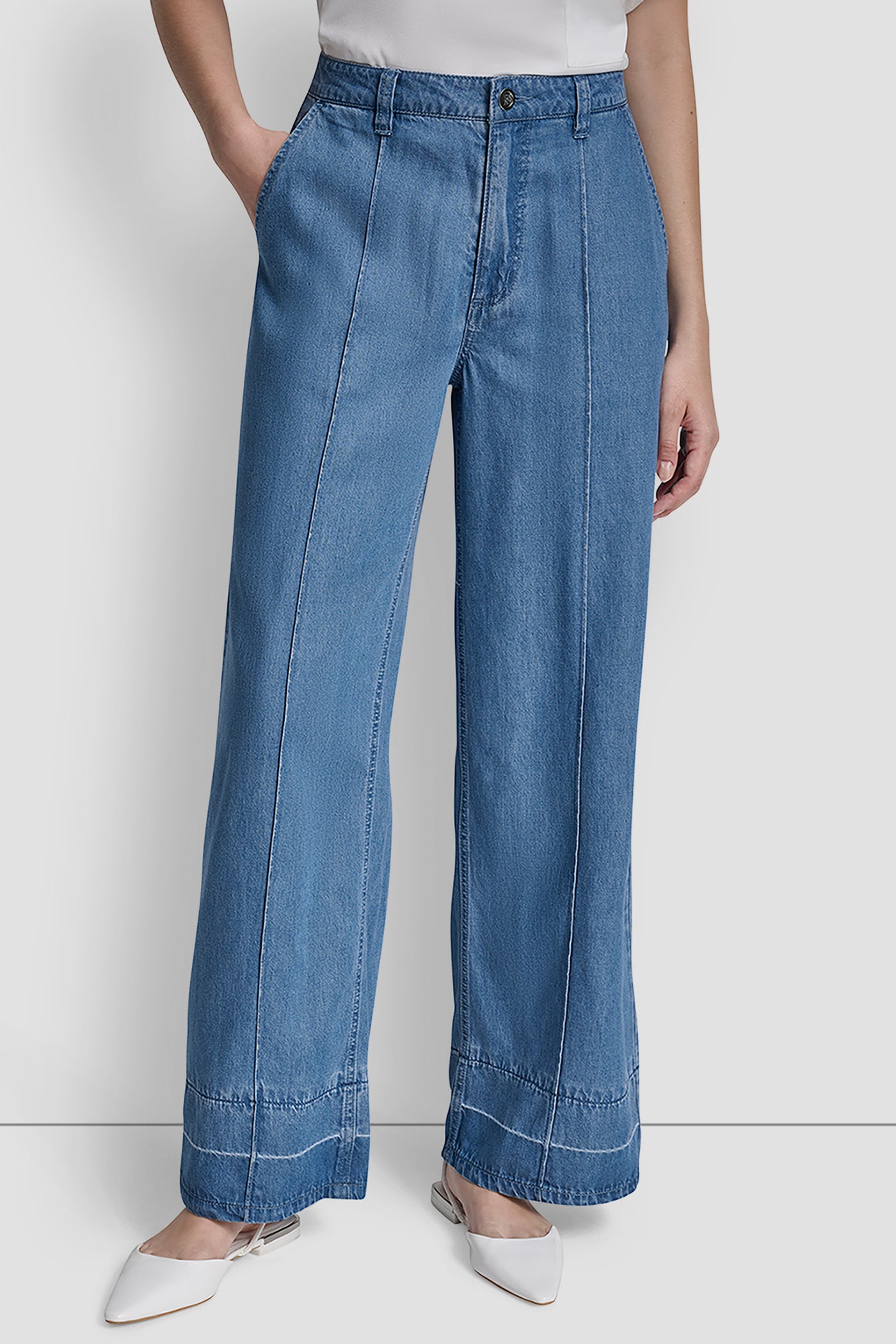 Blue BELTED HIGH-RISE PANT, FRONT VIEW