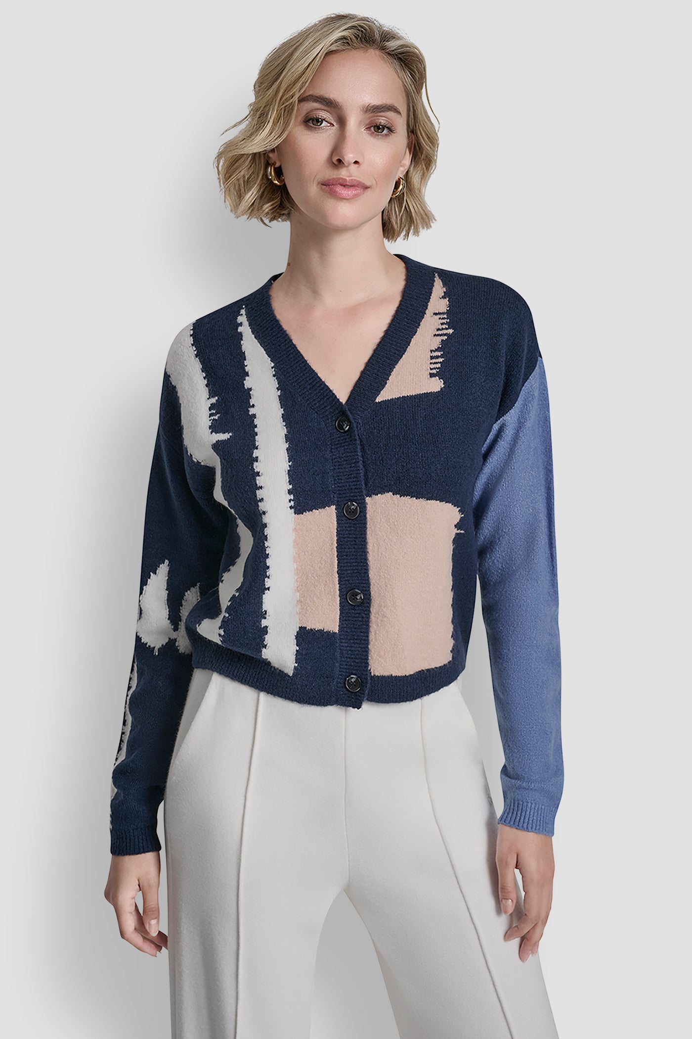 Hudson Lights CROPPED COLORBLOCK CARDIGAN, FRONT VIEW | WOMEN'S SWEATERS & TOPS