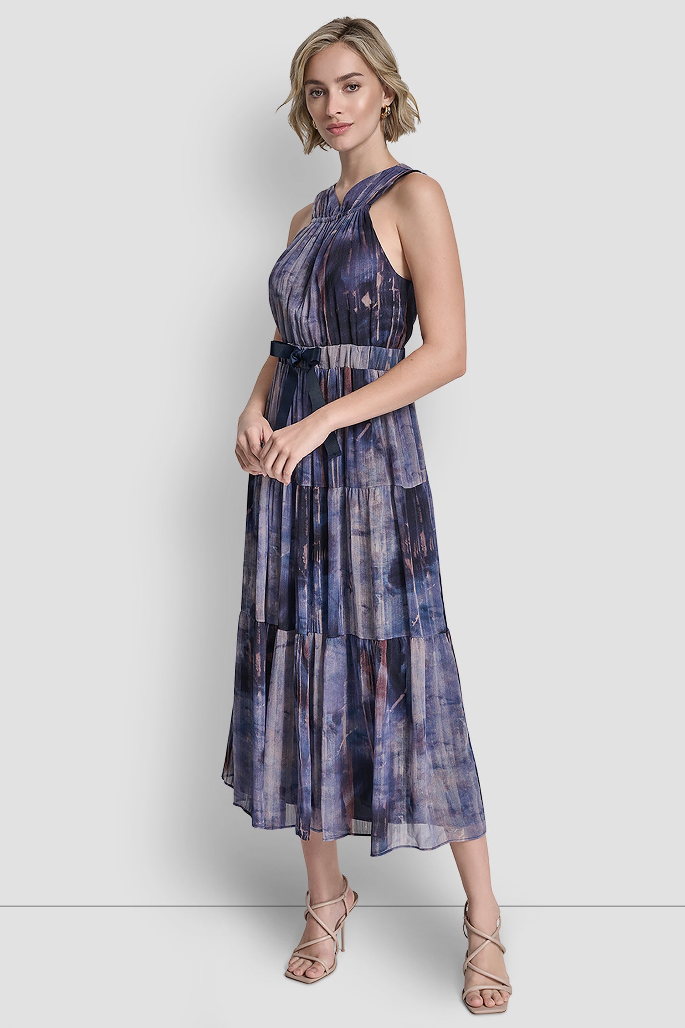 PLEATED CHIFFON TIE-WAIST MIDI DRESS VIEW 4 | New clothing