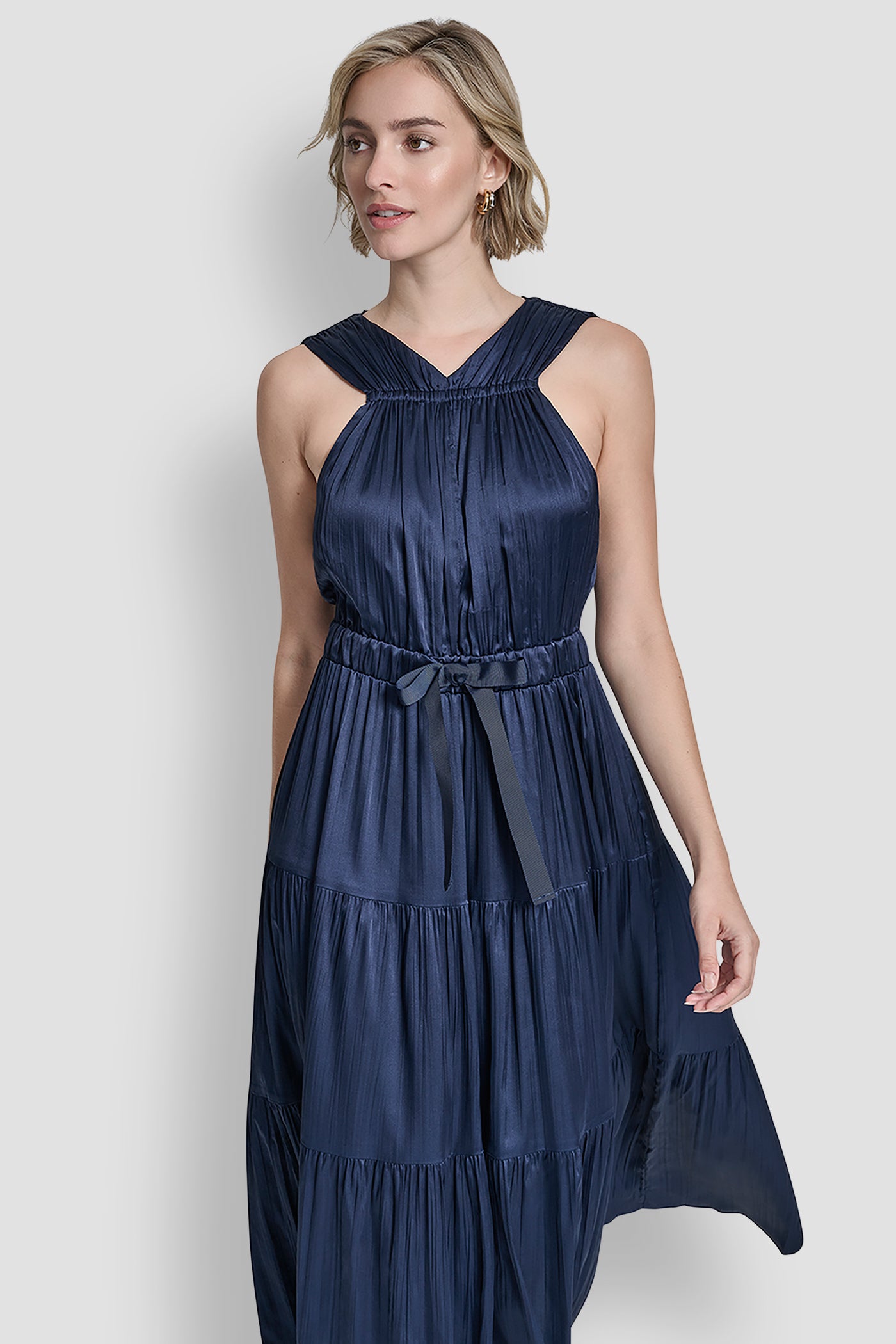 PLEATED SATIN TIE-WAIST MIDI DRESS VIEW 4 | New clothing