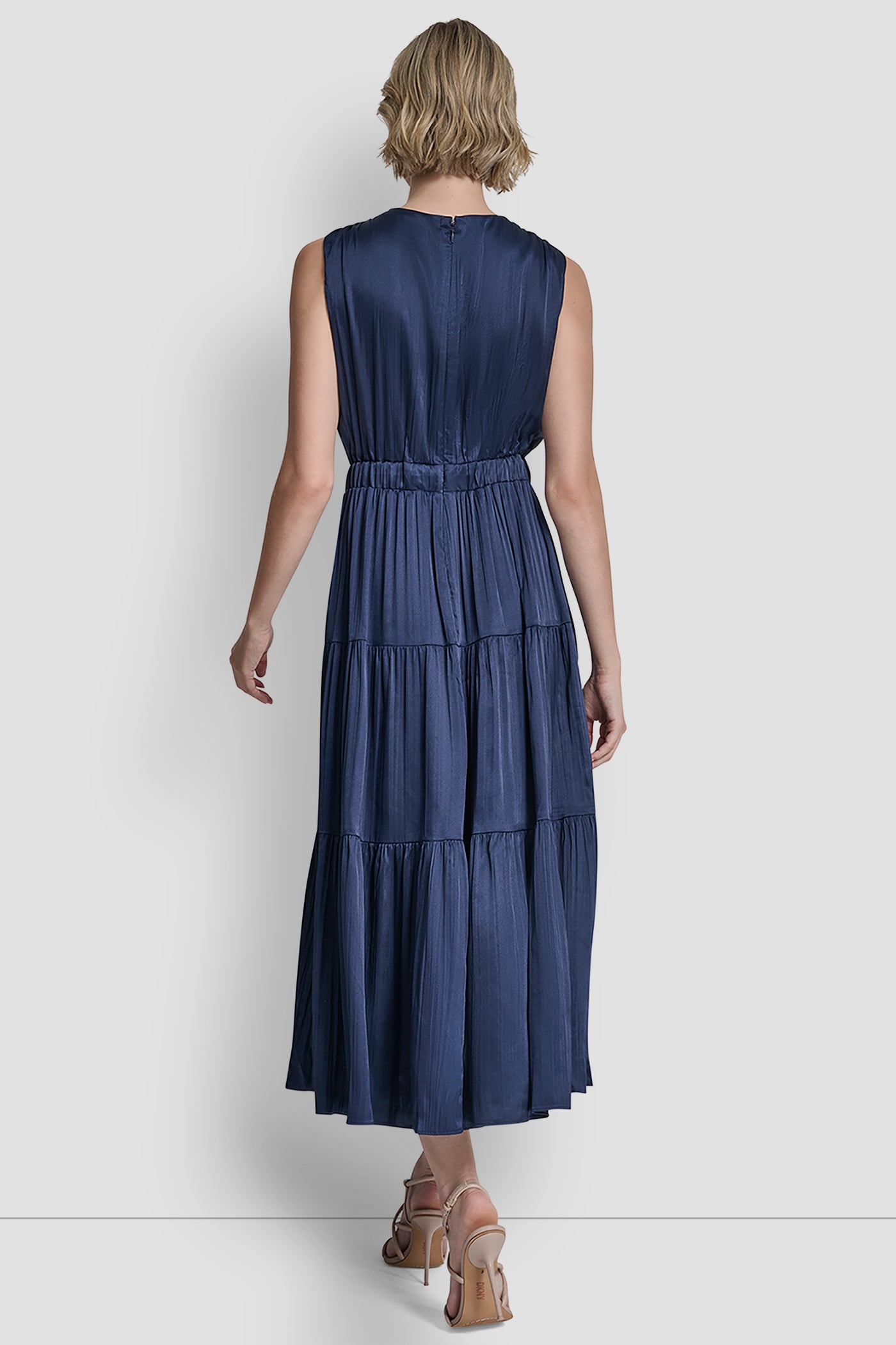 Hudson Blue PLEATED SATIN TIE-WAIST MIDI DRESS, BACK VIEW | New clothing
