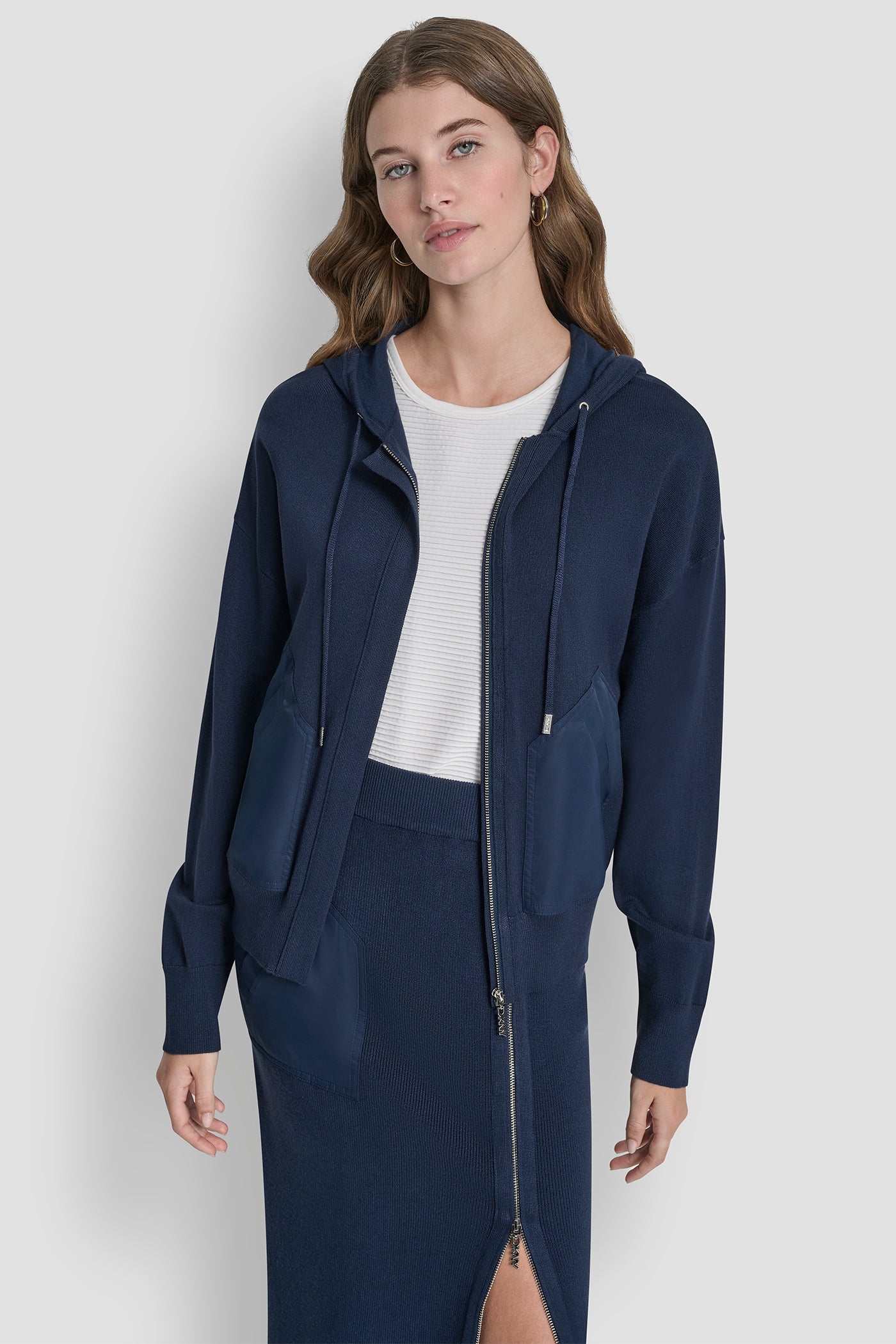 Drop Shoulder Zip Up Hoodie | Hoodie | DKNY