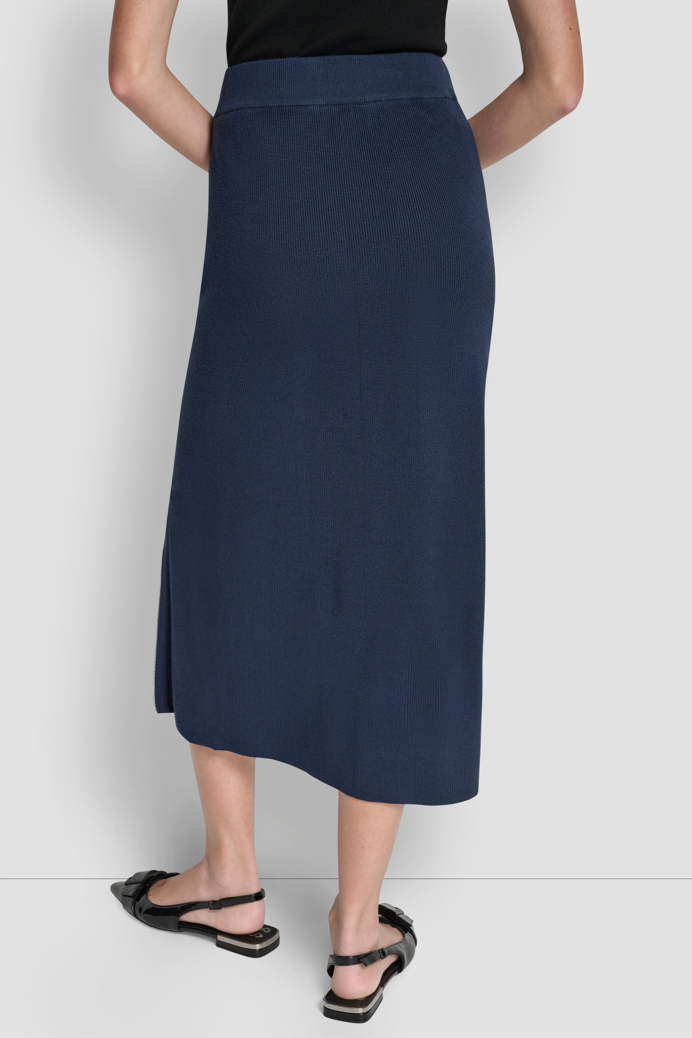 Hudson Blue ZIP DETAILED MIDI SWEATER SKIRT, BACK VIEW | HOLIDAY COLLECTION