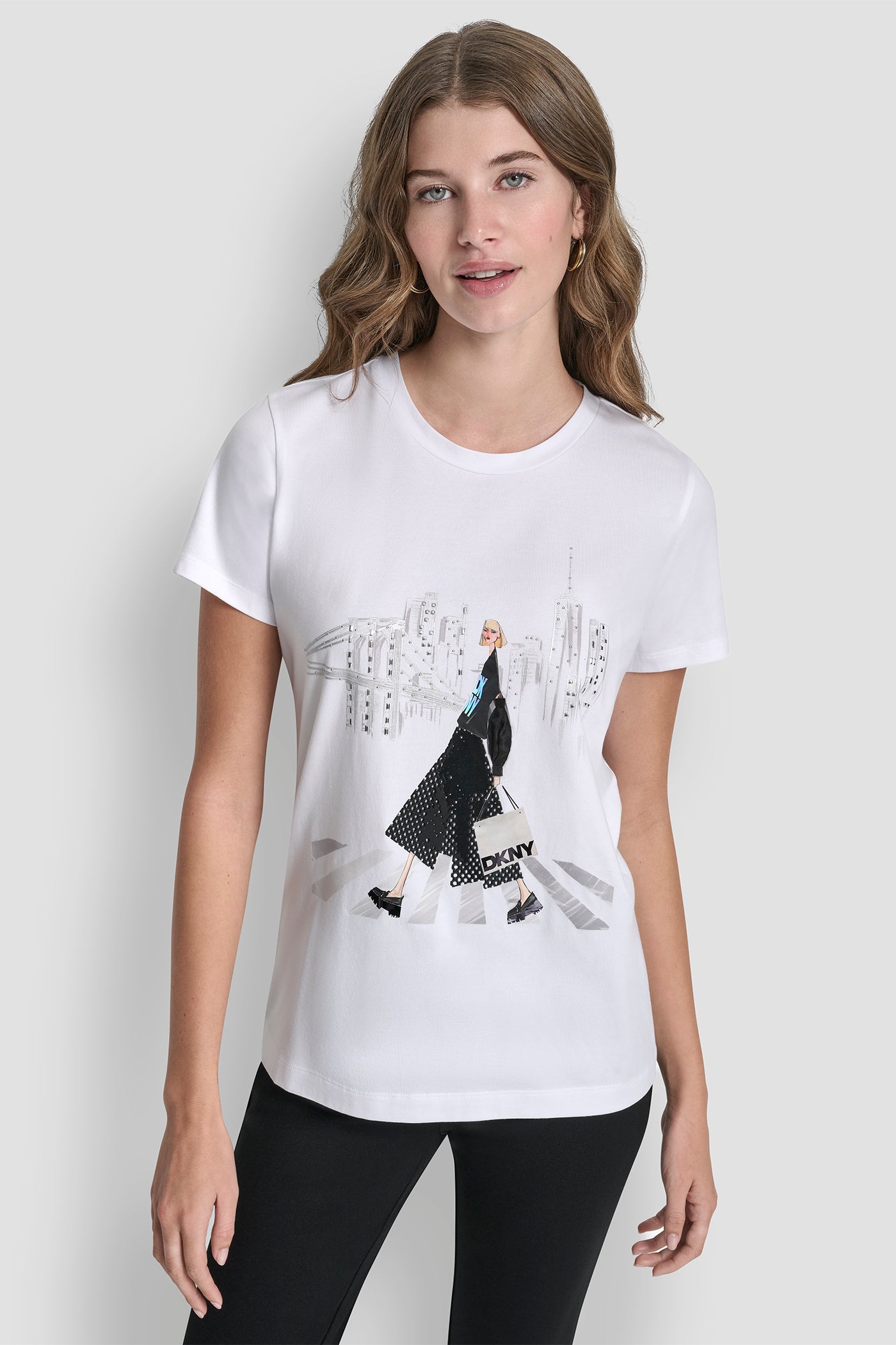 White CROSSWALK CONVERSATIONAL GRAPHIC TEE, FRONT VIEW | DKNY Promo