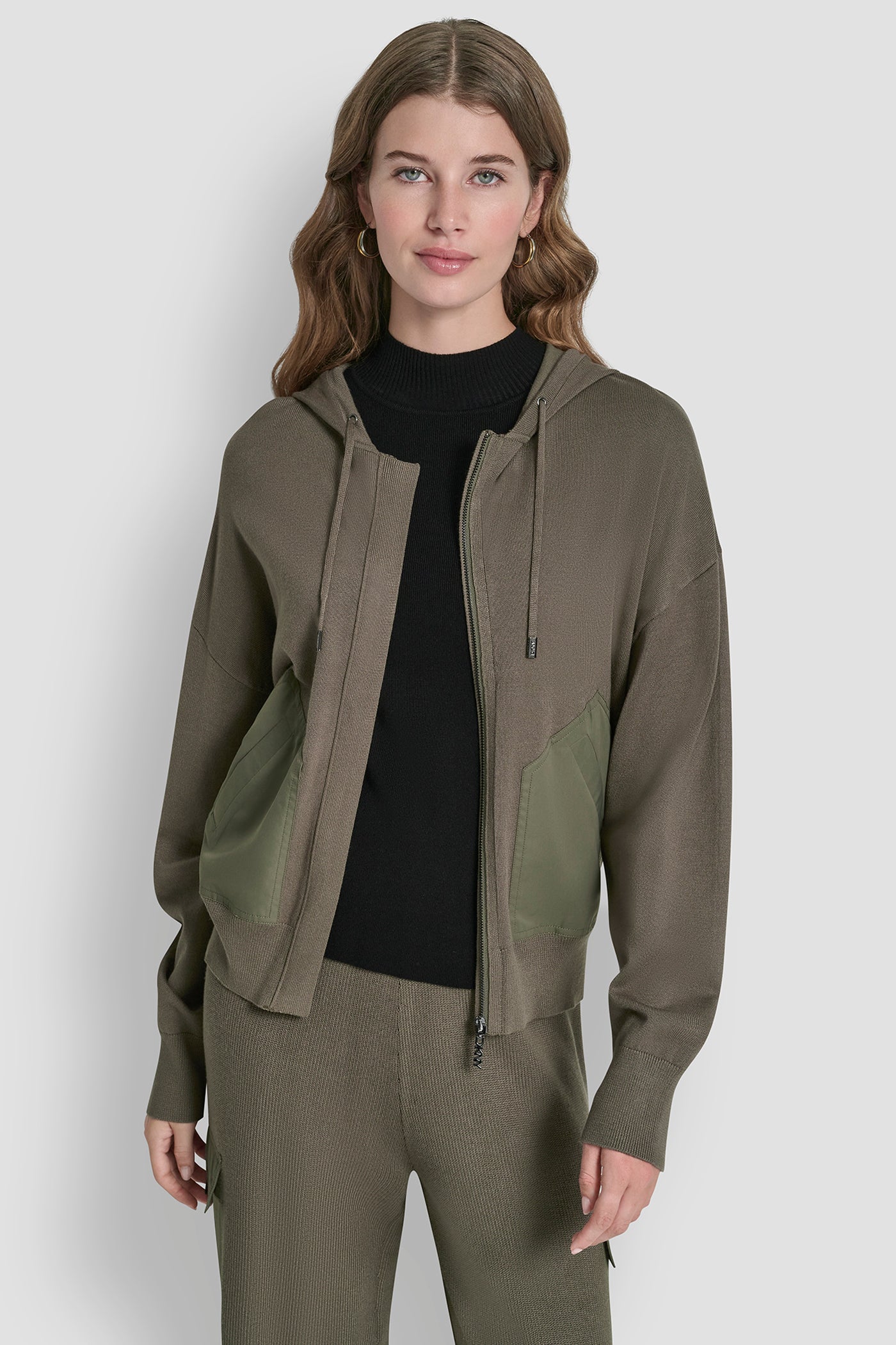 City Taupe DROP SHOULDER ZIP UP HOODIE, VIEW 1 | Jackets & Blazers