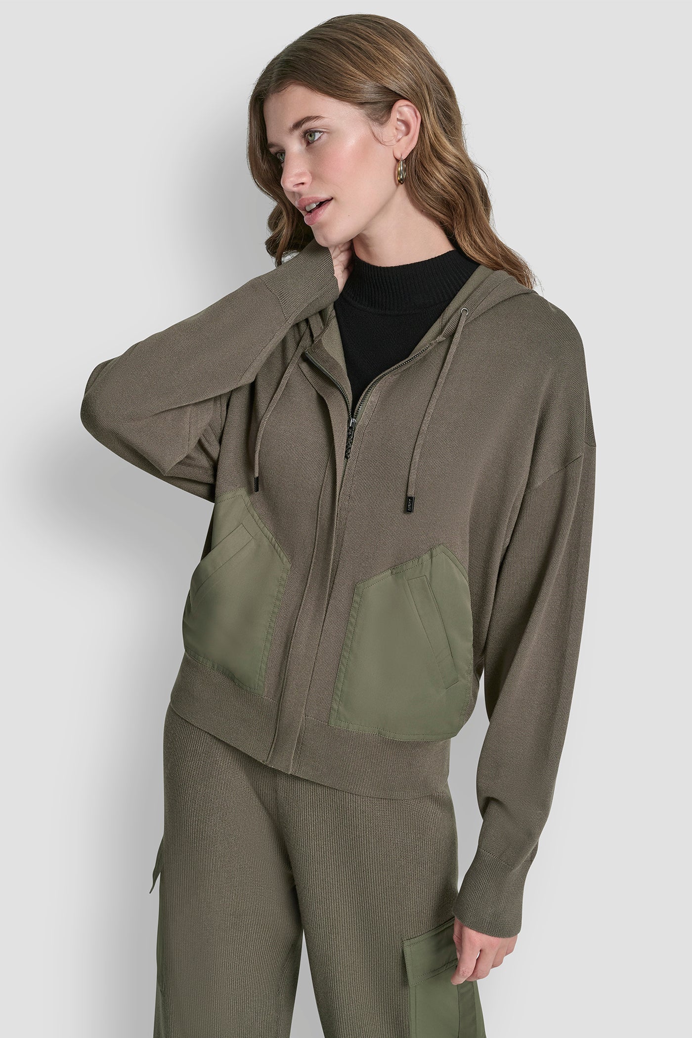 DROP SHOULDER ZIP UP HOODIE VIEW 4 | Jackets & Trench Coats