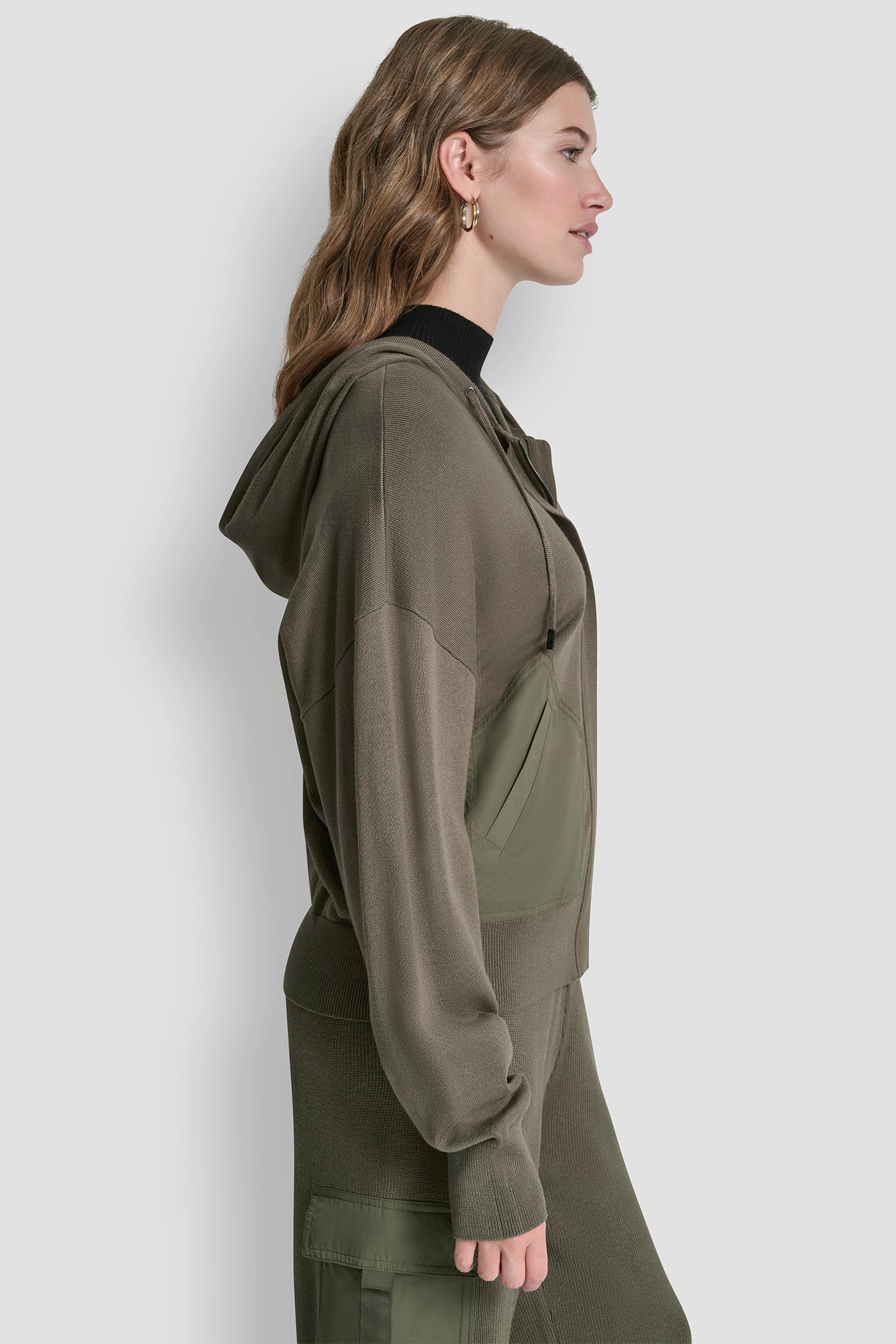 DROP SHOULDER ZIP UP HOODIE VIEW 3 | Jackets & Trench Coats