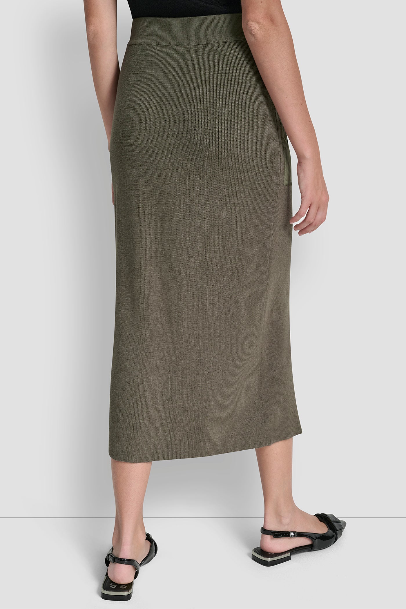 City Taupe ZIP DETAILED MIDI SWEATER SKIRT, BACK VIEW | HOLIDAY COLLECTION