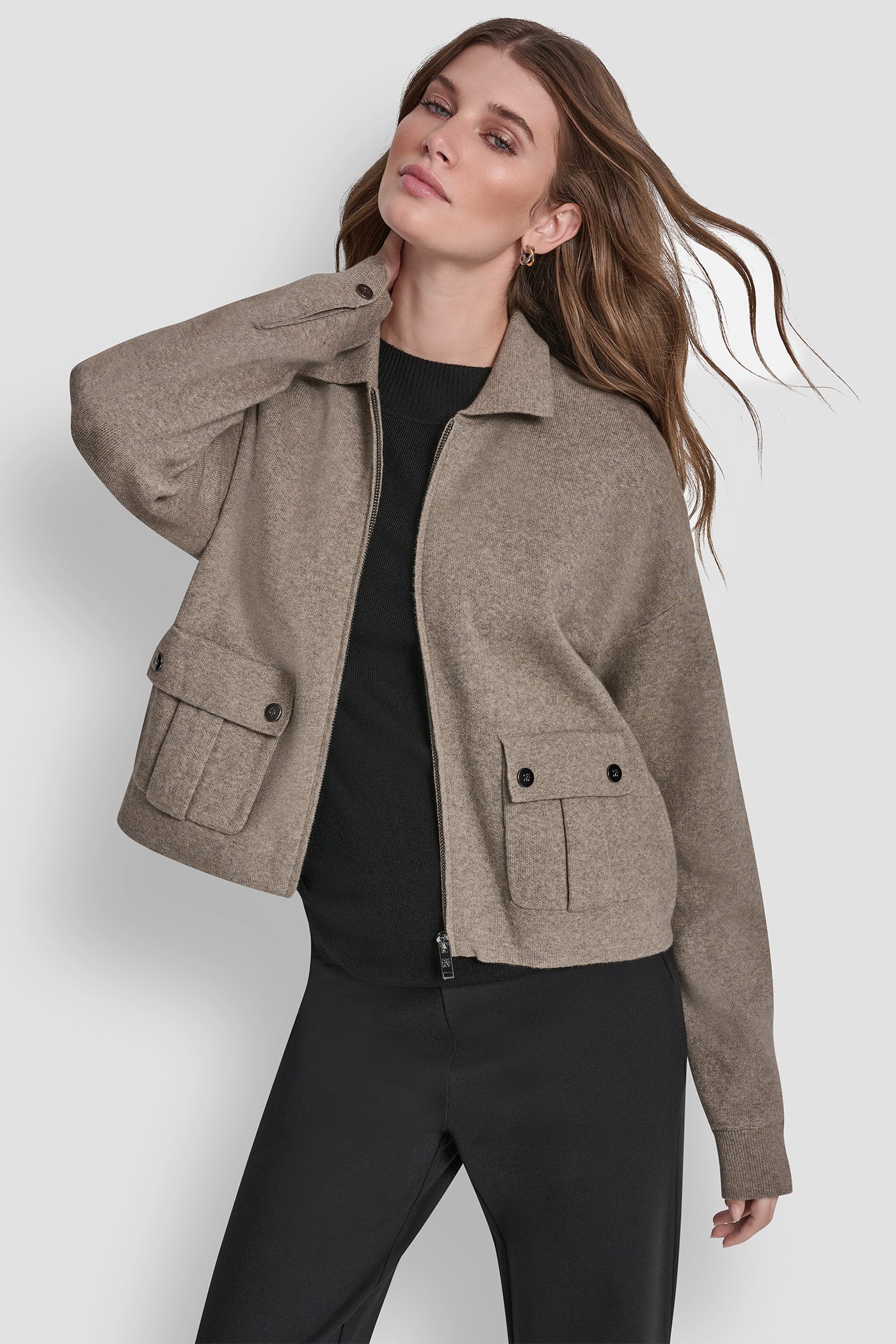 Beige ZIP UP SWEATER JACKET, VIEW 1 | Products
