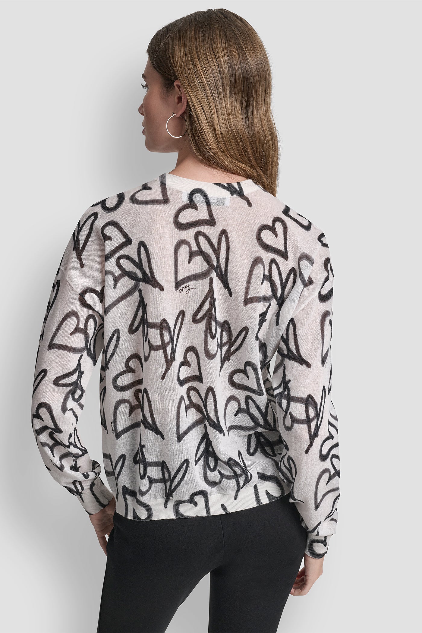 Ivory Graffiti Heart LIGHT WEIGHT PRINTED SWEATER, VIEW 2 | Clothing