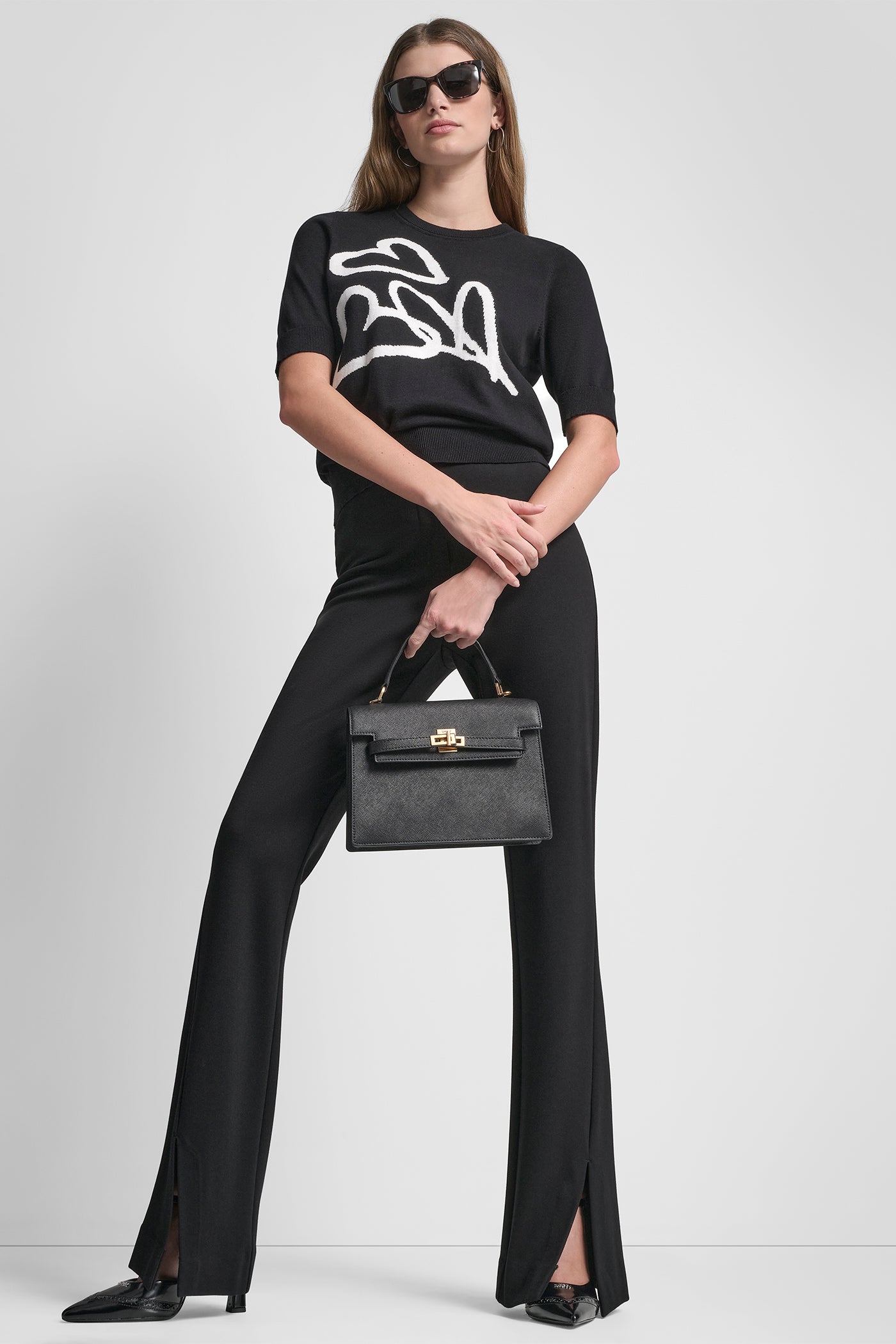 Black/Ivory S/S GRAFFITI HEARTS CTTN SWTR, VIEW 1 | Valentine's Day Shop