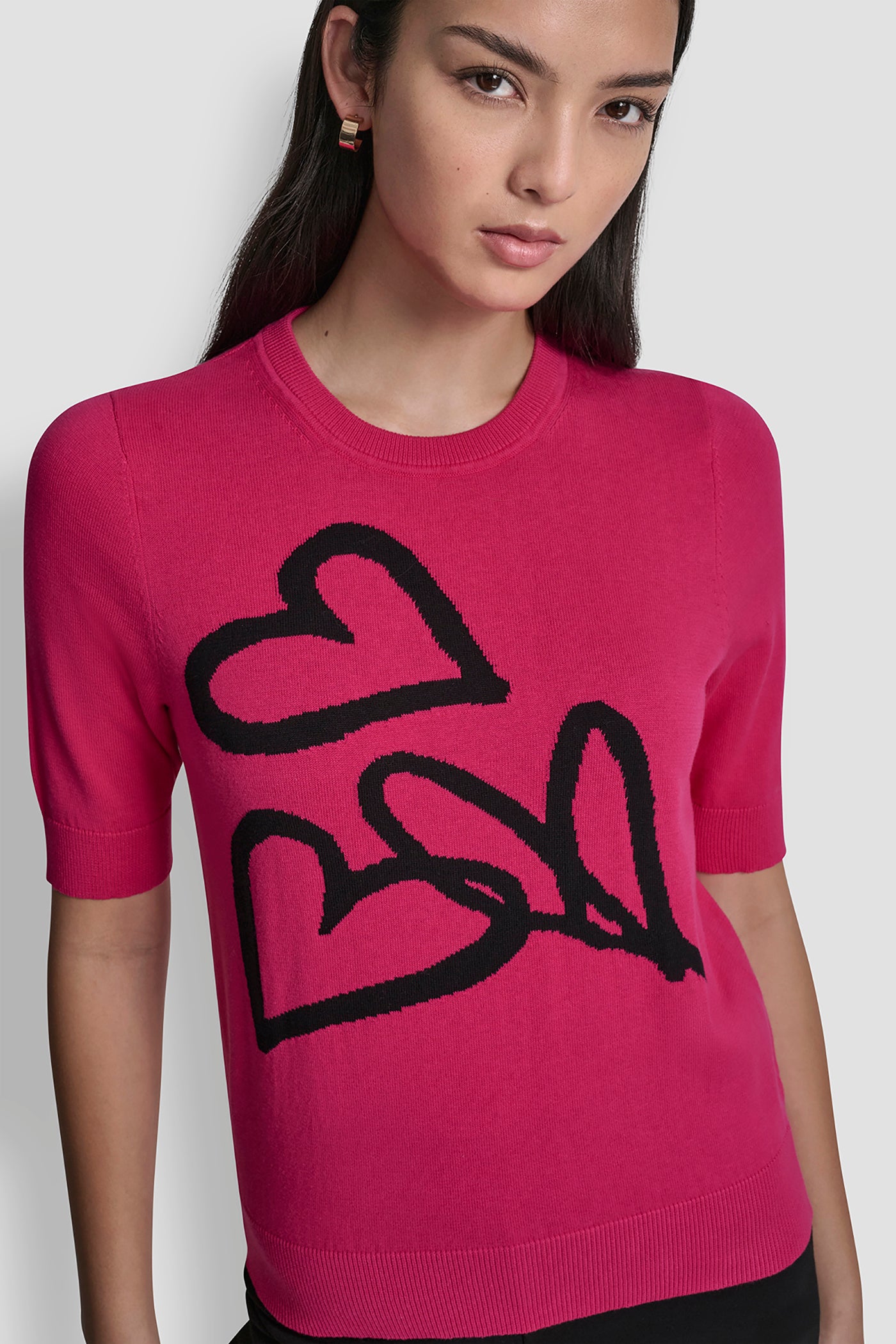 Hot Pink/Black S/S GRAFFITI HEARTS CTTN SWTR, VIEW 1 | Valentine's Day Shop