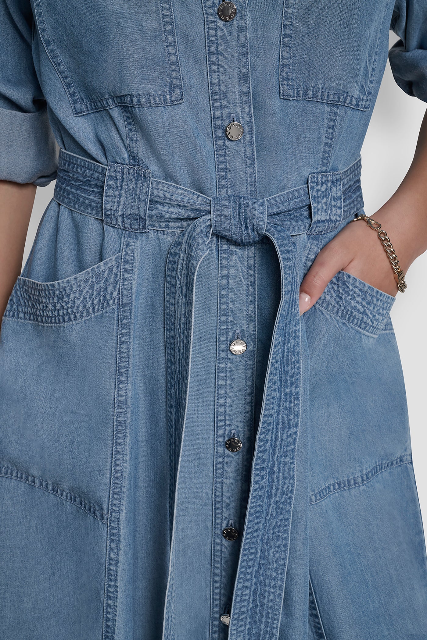 LONG SLEEVE ROLL TAB TENCEL CARGO DRESS VIEW 5 | Clothing