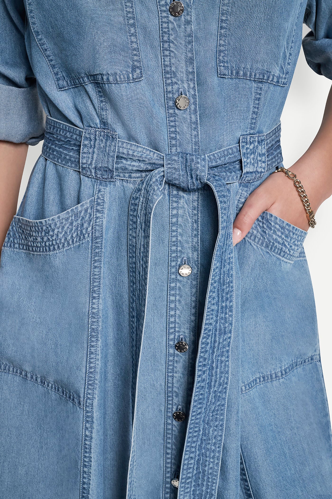 LONG SLEEVE ROLL TAB TENCEL CARGO DRESS VIEW 7 | SALE