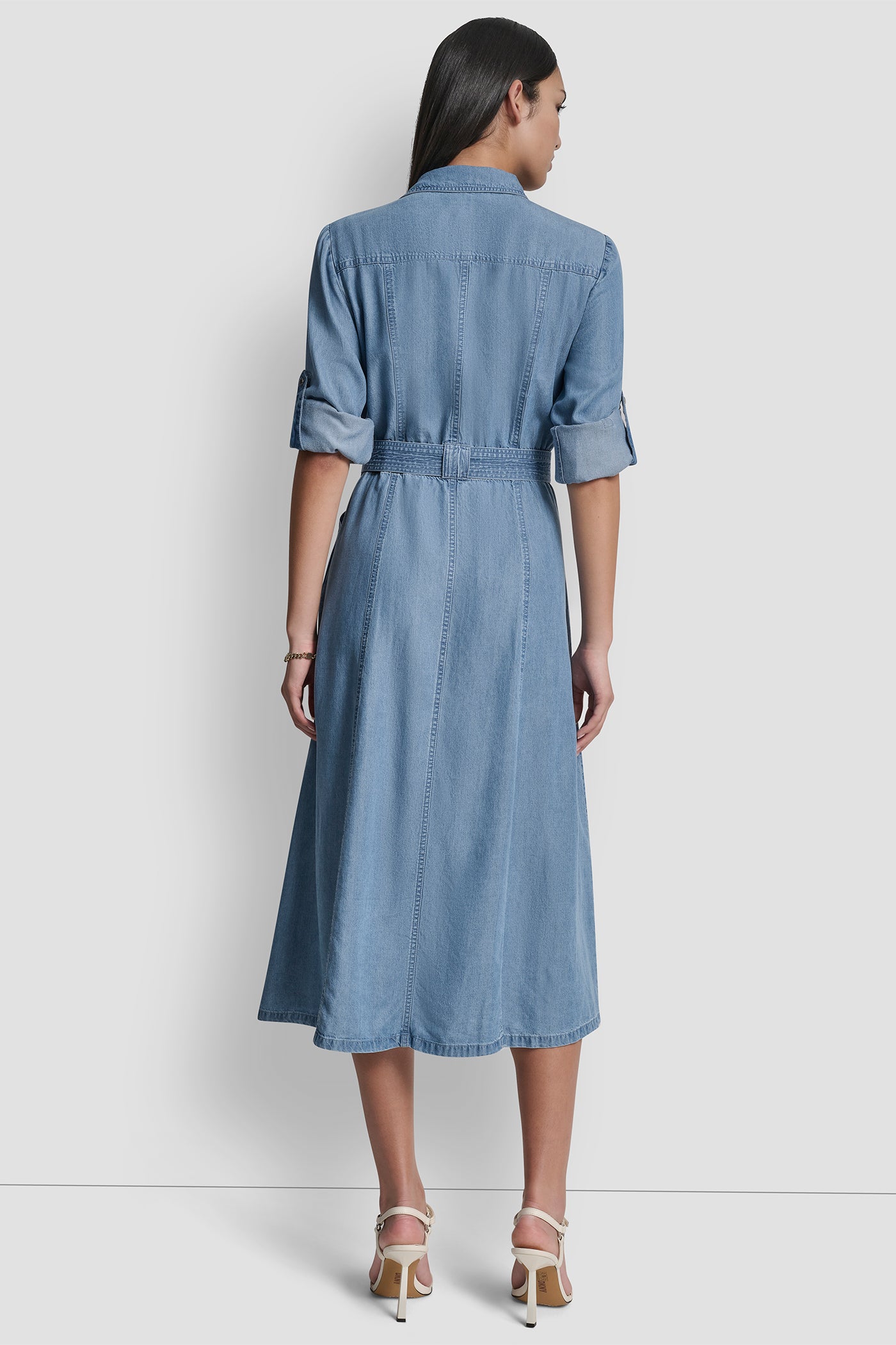 Stream LONG SLEEVE ROLL TAB TENCEL CARGO DRESS, VIEW 2 | Clothing