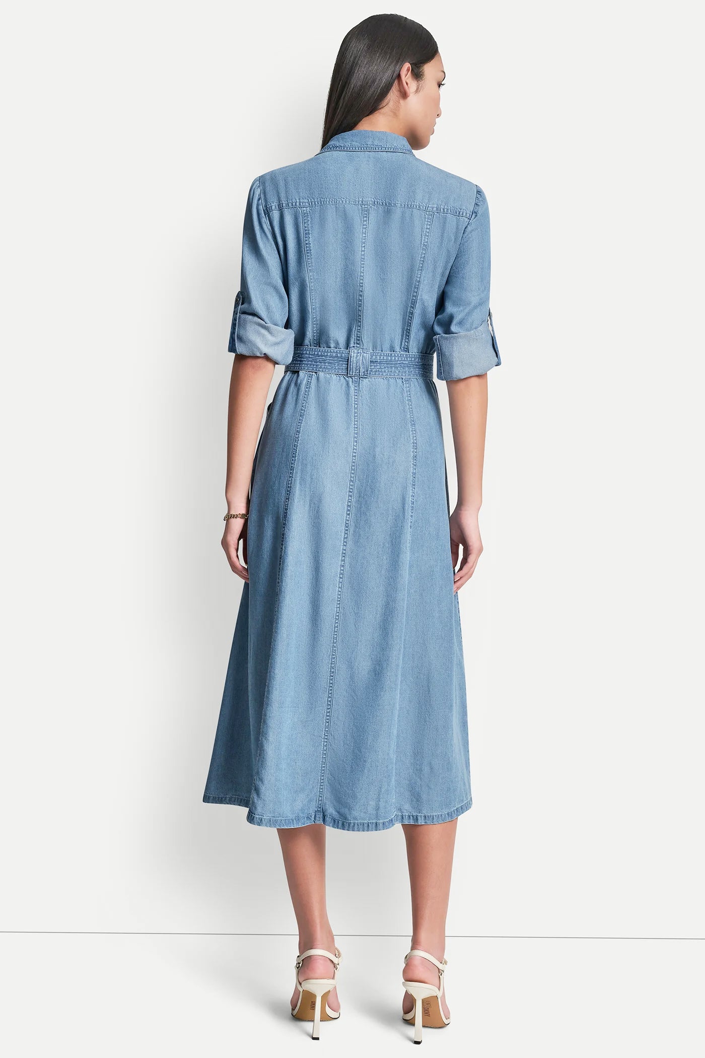 LONG SLEEVE ROLL TAB TENCEL CARGO DRESS VIEW 3 | SALE