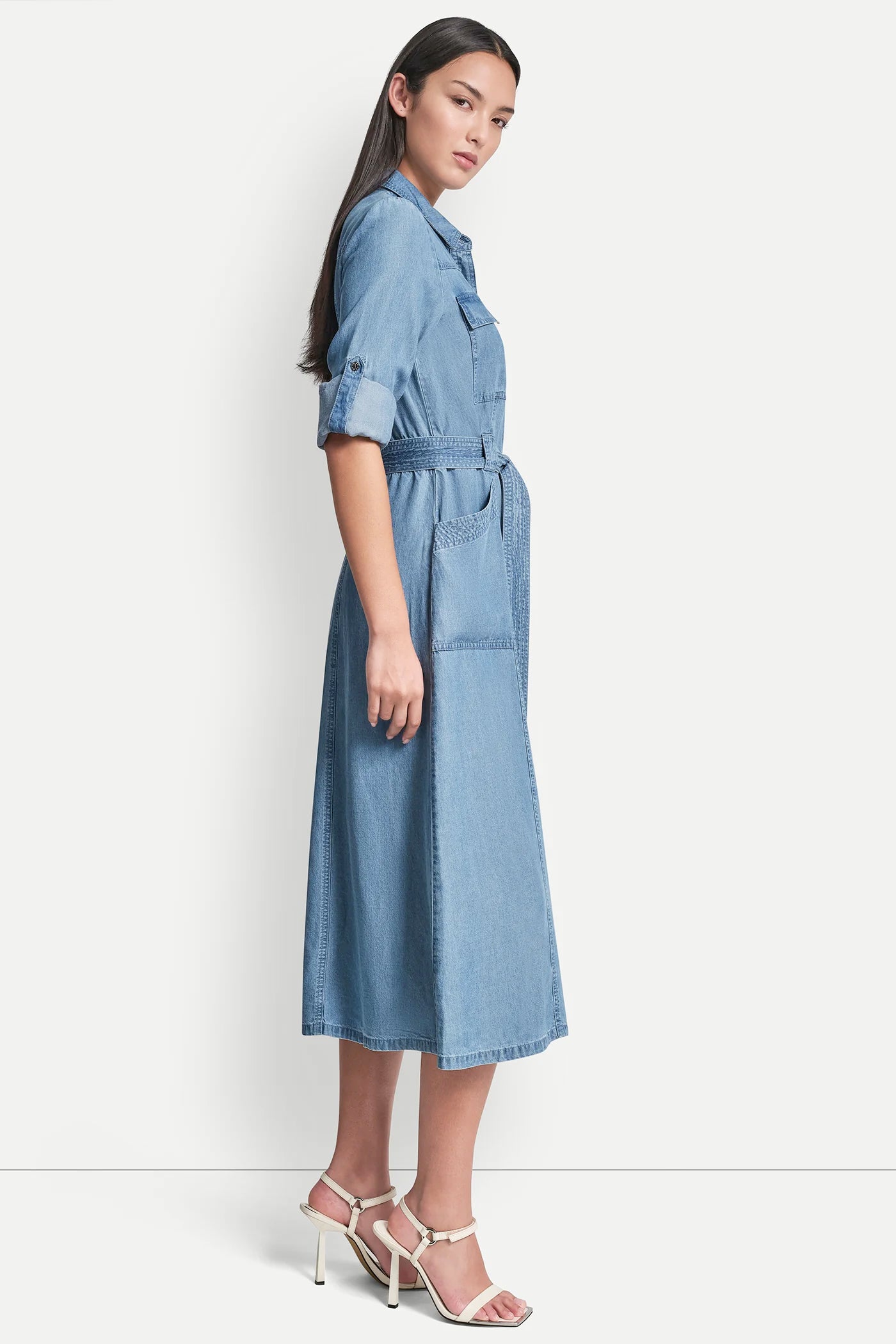 long sleeve cargo dress DKNY Long Sleeve Cargo Midi Dress