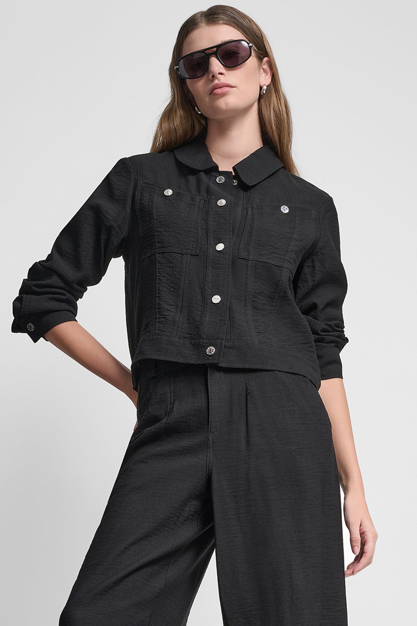 Black CROPPED TRUCKER JACKET, VIEW 1 | Clothing