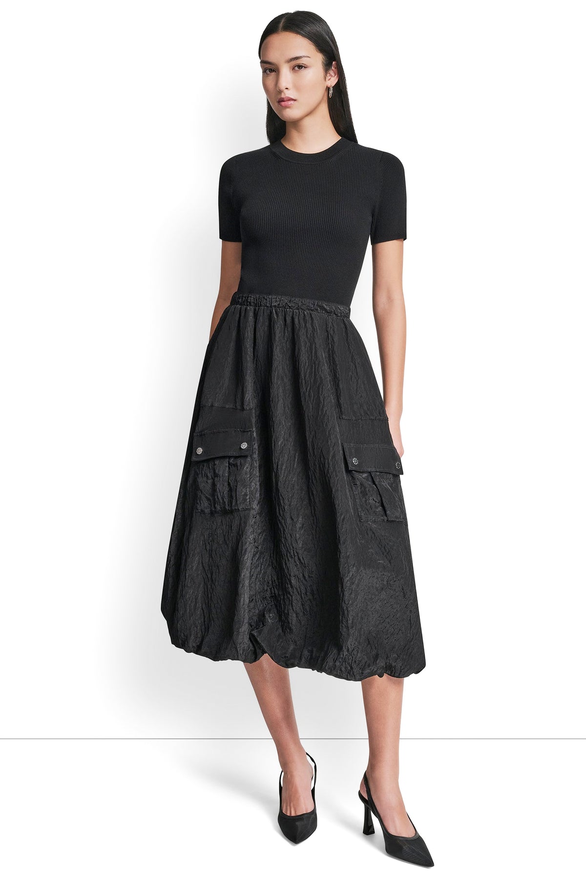 MIXED MEDIA CARGO MIDI BUBBLE DRESS VIEW 2