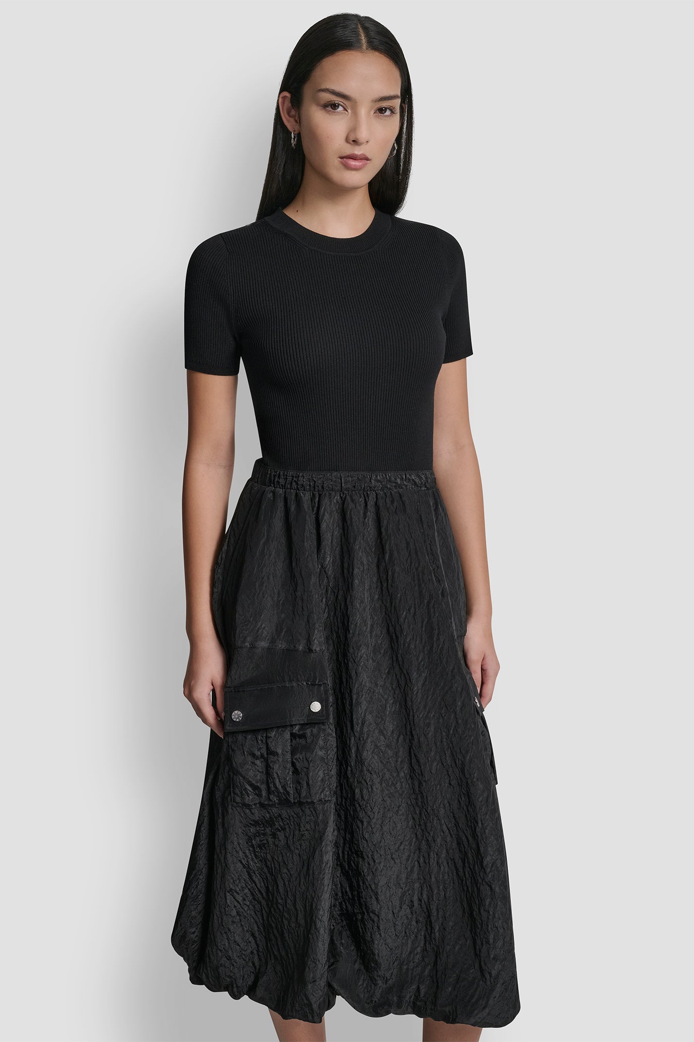 MIXED MEDIA CARGO MIDI BUBBLE DRESS VIEW 5 | 9-5 Edit